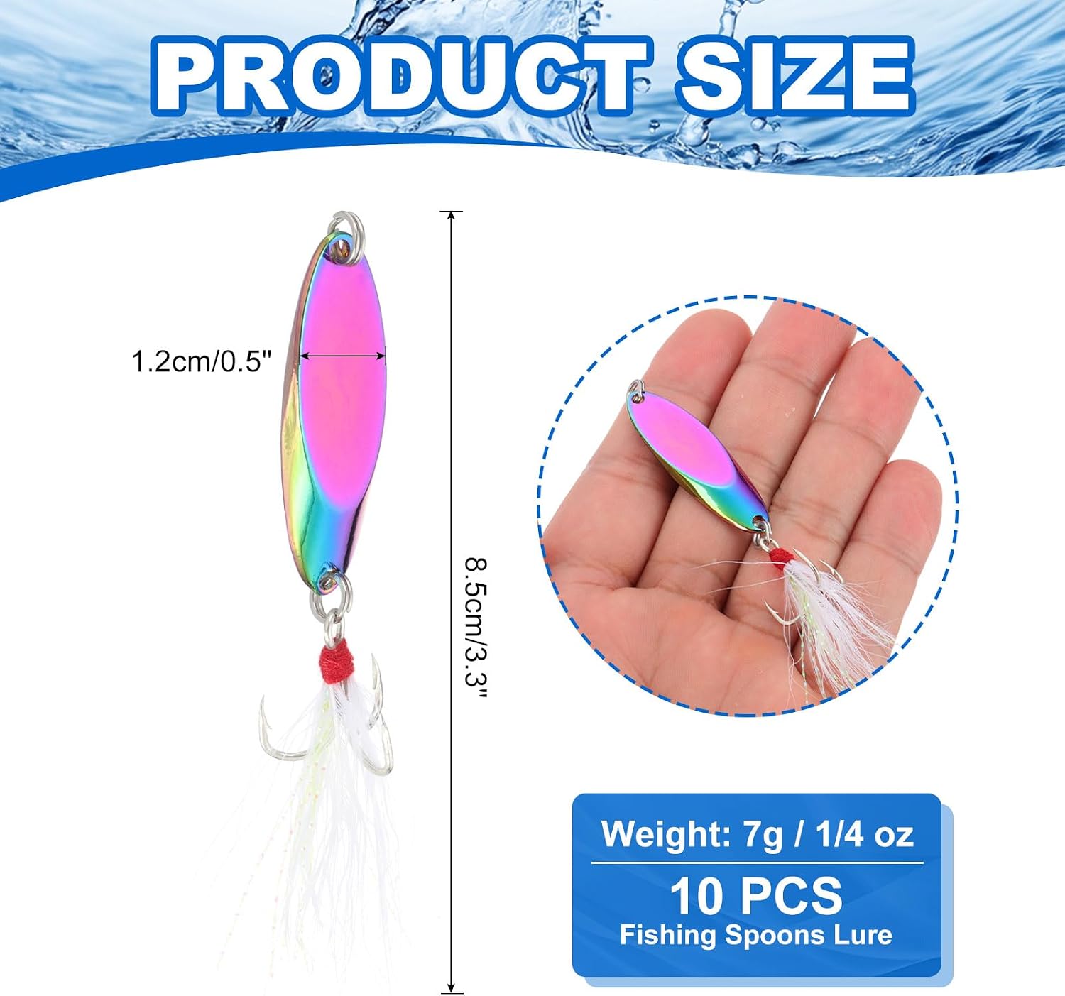 PATIKIL Fishing Spoons, Fishing Lures Casting Spoon Treble Hooks Jigs Hard Metal Spinner Baits
