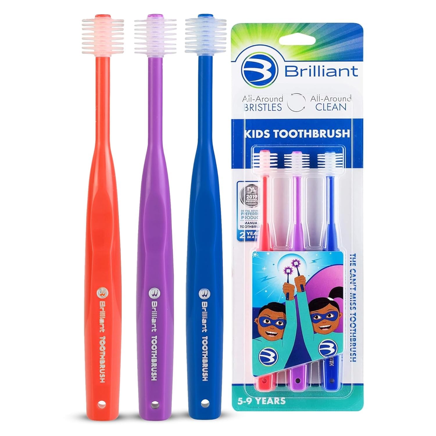 BRILLIANT Child Manual Toothbrush By Baby Buddy-For Ages 2+ Years, Bpa Free Super-Fine Micro Bristles Clean All-Around Mouth, Kids Love Them, Red-Purple-Royal, 3 Count-image-9