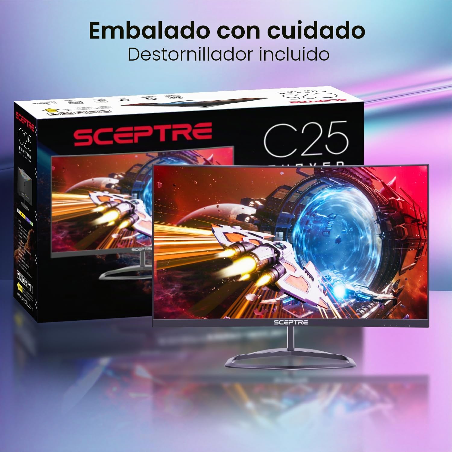 Sceptre Monitor curvado para juegos de 24.5 pulgadas hasta 240Hz 1080p R1500 1ms DisplayPort x2 HDMI x2 altavoces integrados de cambio de luz azul, negro máquina 2023 (C255B-FWT240)