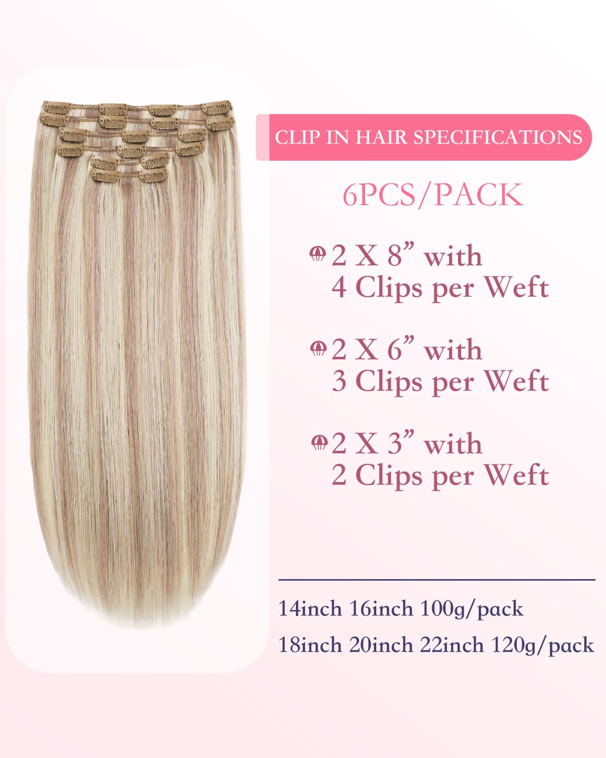 Sindra Clip in Extensions Echthaar Real Human Hair Remy Hair Extension Clip in Haarverlängerung Natürliche 35cm 6pcs 100g Aschblond mit Platinblond Blond C18P613 14Zoll