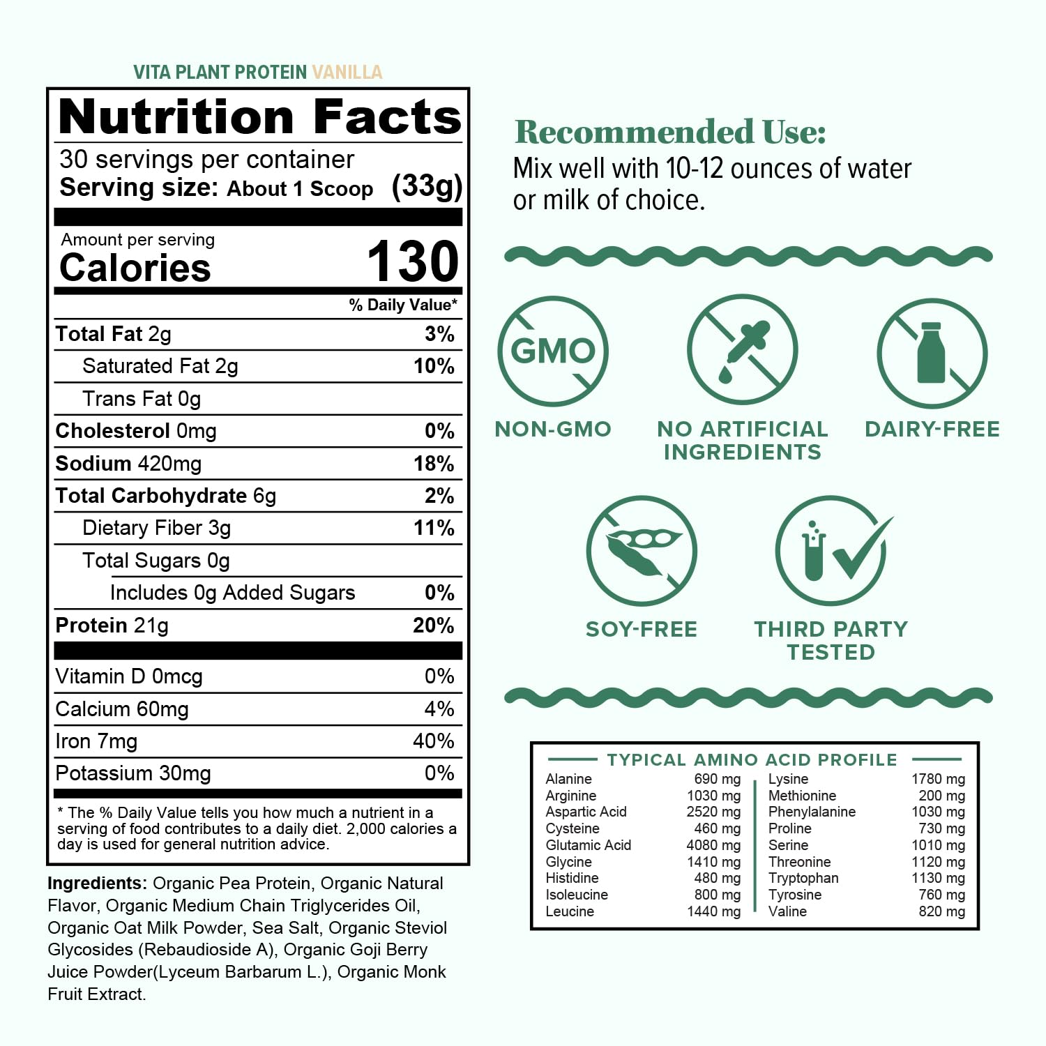 Organic Plant Based Protein for Women Complete Vegan Protein Powder with BCAAs & MCTs Plant-Based 21g, Dairy-Free, Gluten-Free, No Added Sugar, Supports Muscle Recovery (Vanilla Flavored, 30 Servings) — Amazon image 2