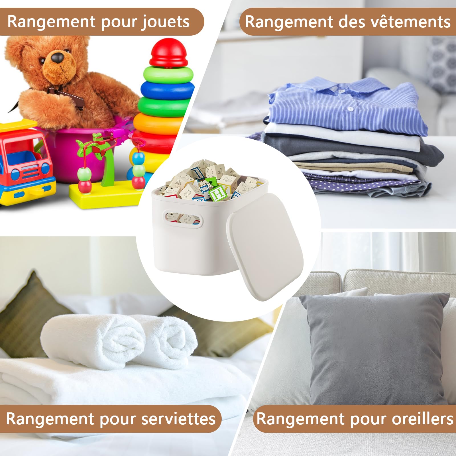 Lot de 8 Boîtes de Rangement avec Couvercle 8L - Bac de Rangement Blanc Empilable avec Poignées - Panier Organiseur en Plastique pour Cuisine, Salle de Bain et Placard (26x18,5x16,5 cm)