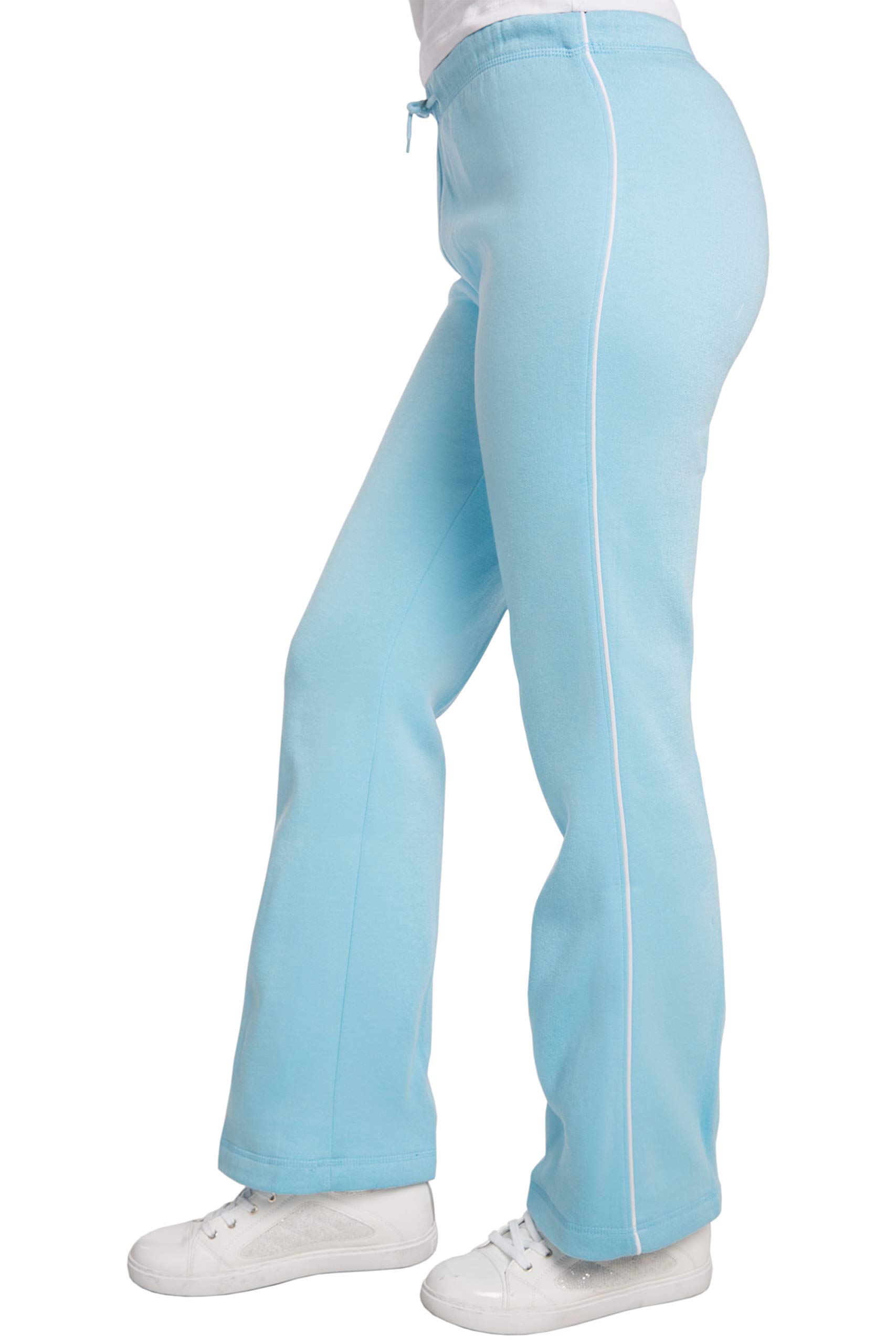 Sweet Vibes Womens Fleece Sweatpants Flare Bottom Contrast Piping Drawstring