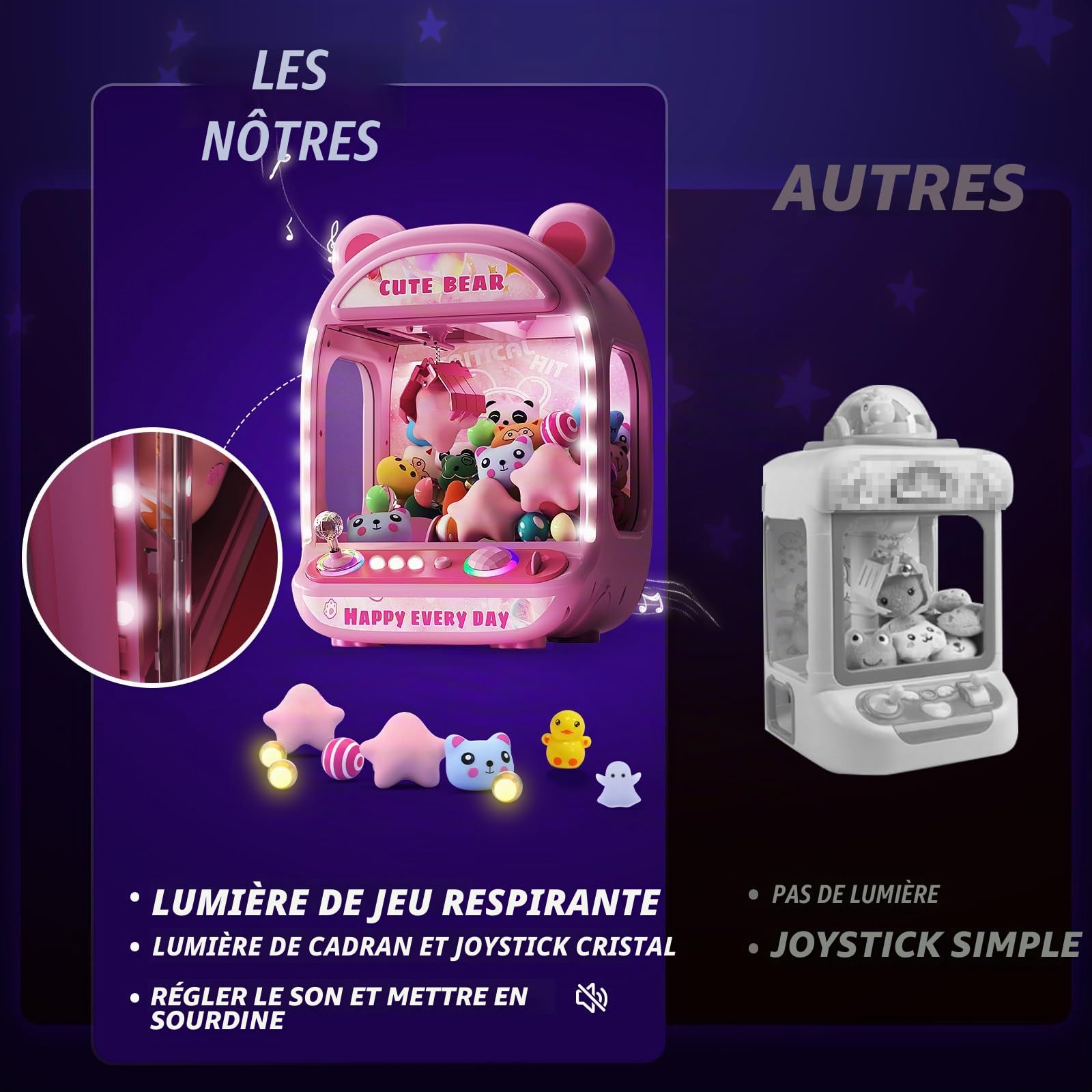 Skirfy Claw Machine pour enfants, jouets licornes pour filles de plus de 6 ans, mini machine de vente d'arcade avec Toy Candy Dispenser, jouet à griffes, cadeau
