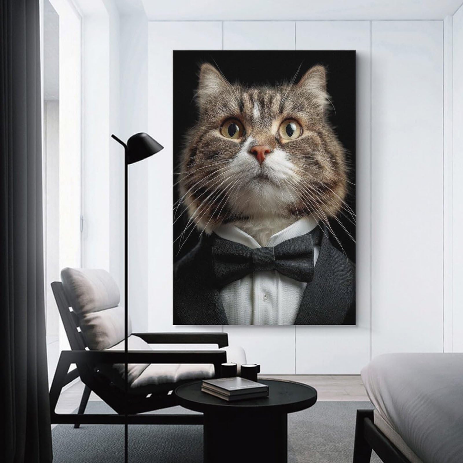 Junmoney Cat in Tuxedo Wall Decor Canvas Print, 24x36inch(60x90cm), for Wall Displays, Bedrooms Or Room Updates, Wall Decor Suited to Curated Displays