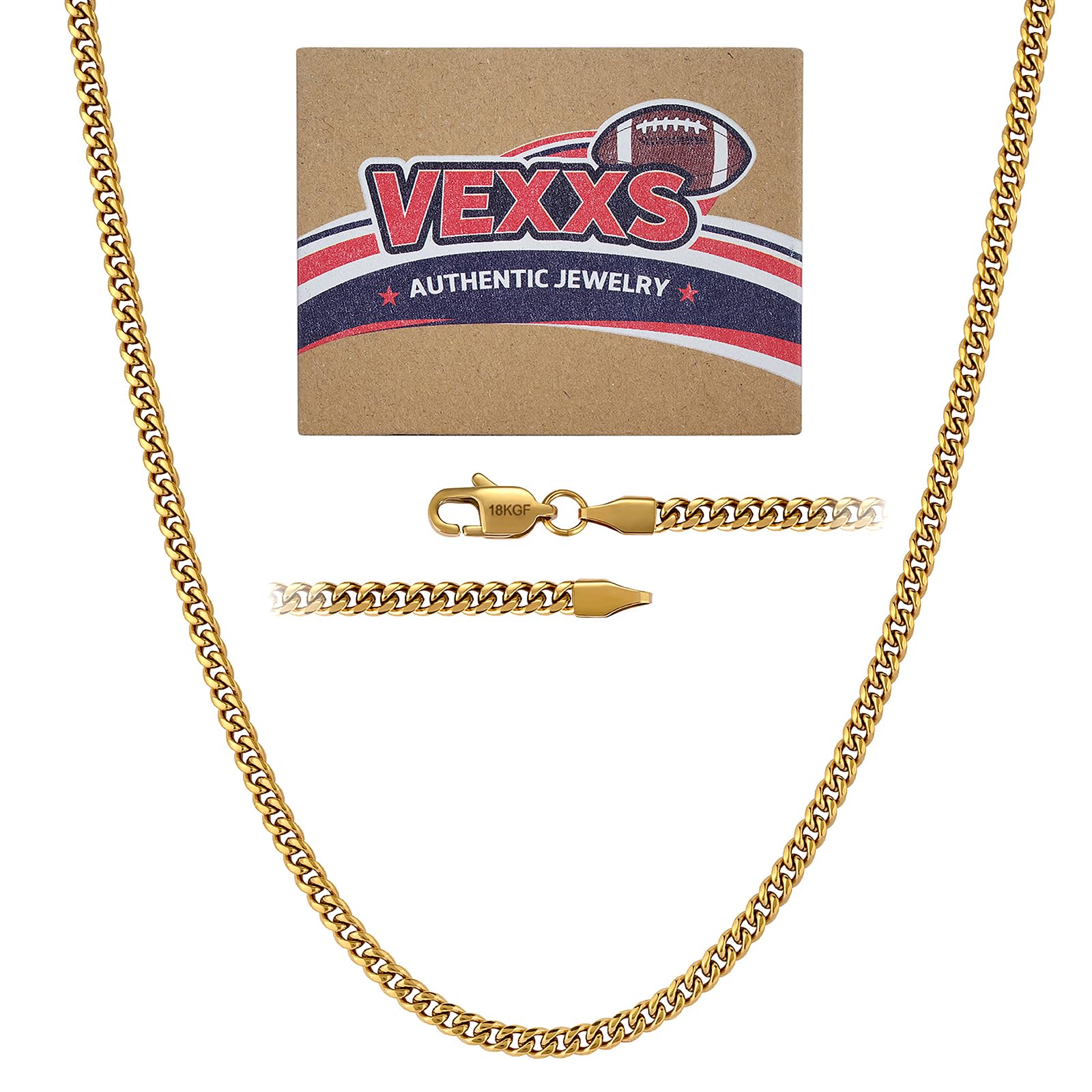VEXXS 3mm Cuban Kette Herren Halskette 316L Edelstahl Mit Dicker 18K Gold- & 925 Silber-Auflage Cuban Link Kubanische Kette Männer 46-66cm