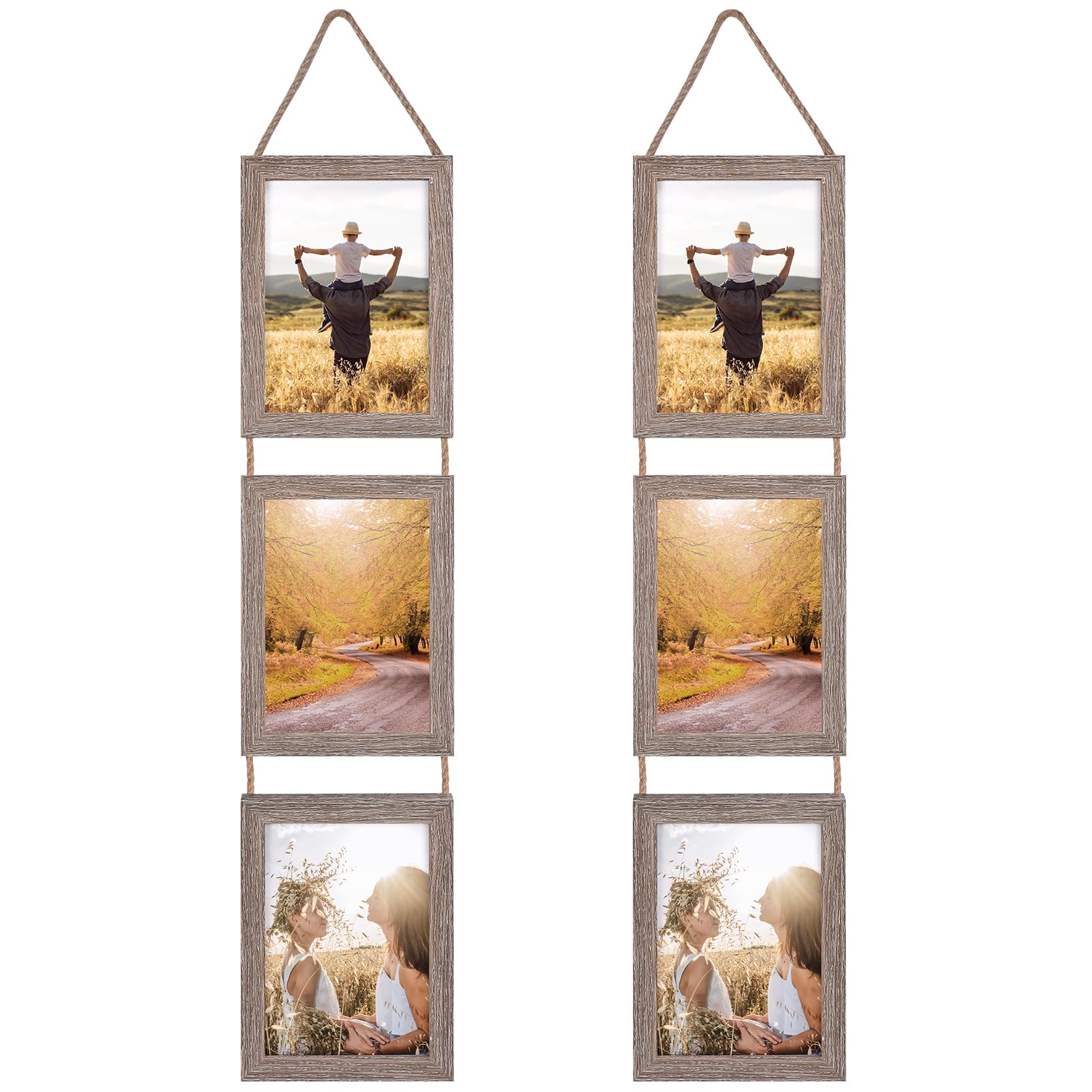 Eympeu Grey-Vertical 7X5 Photo Frames With Twine Set Of 2, Triple Vertical Grey Photo Frame 7X5 For Hanging In Living Room, Bedroom, Office
