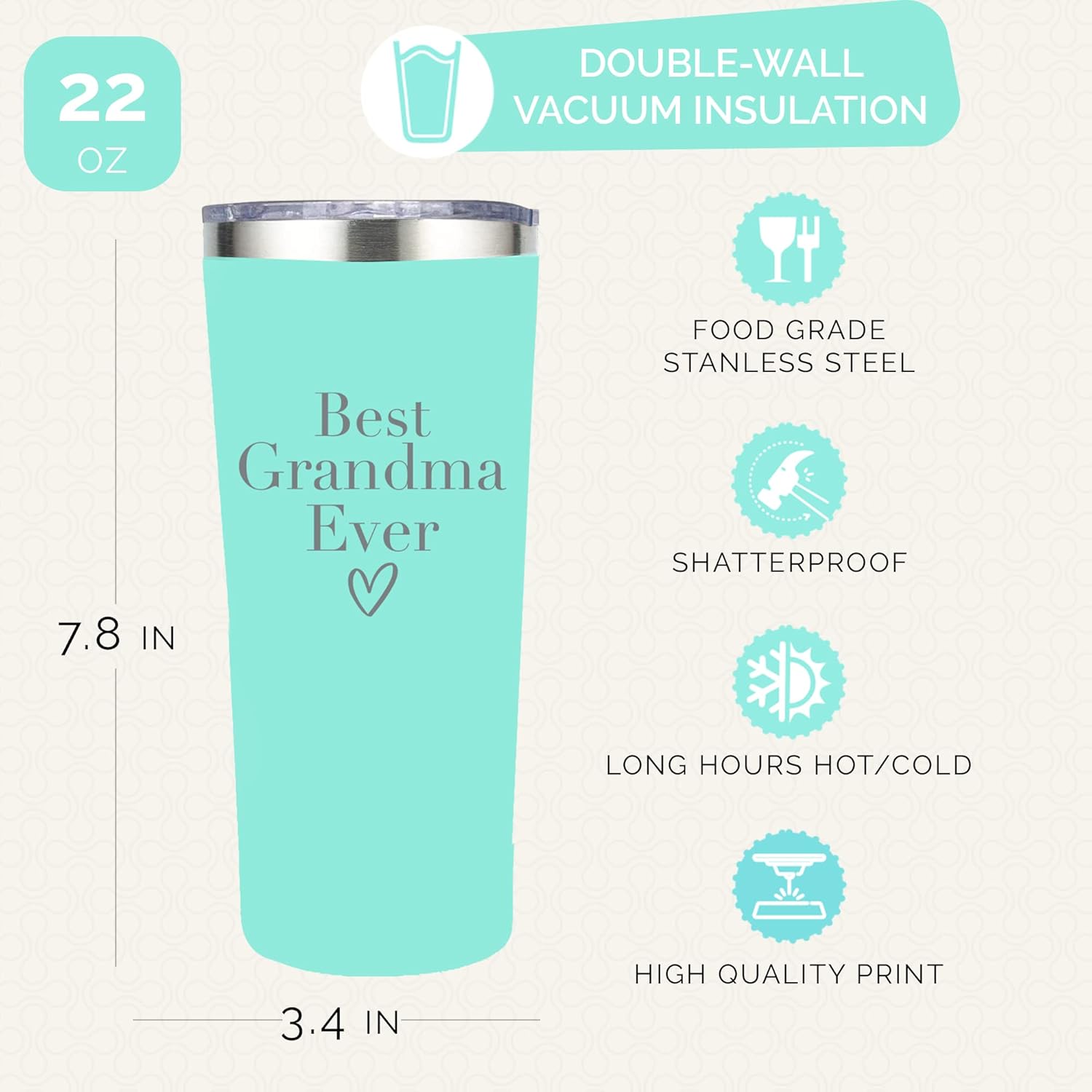 Your Dream Party Shop Best Grandma Gifts Tumbler - Stainless Steel 22 Oz Mint Green Best Grandma Ever Tumbler with Straw and Lid - Ideal Mothers Day Gift, Coffee & Water Bottle - Grand Ma Cup - Image 2