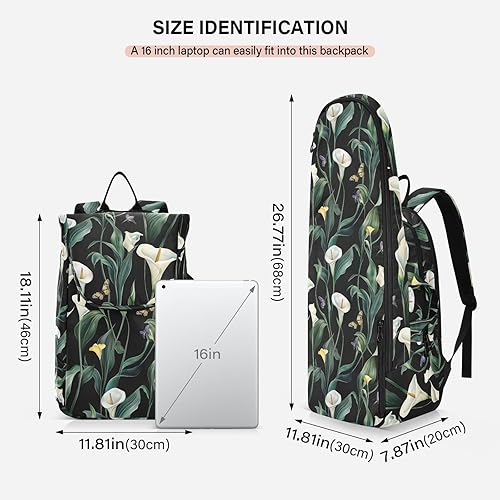 Miniatura 3 de Mochila de tenis para adultos, transpirable, diseño de lirio de cala, verde y blanco, con capacidad para 2 raquetas para hombres y mujeres, para