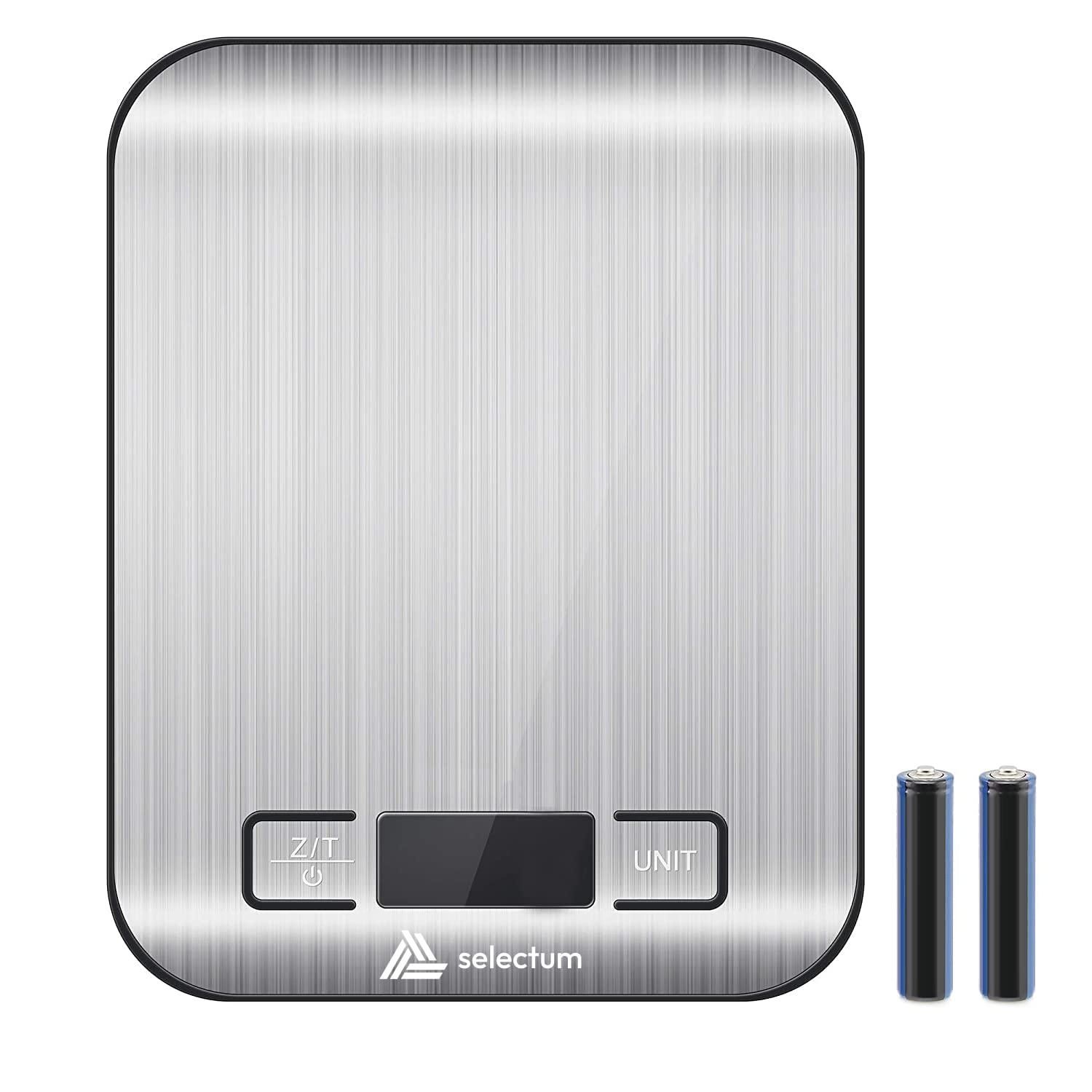 Digital Kitchen Food Scale, Max 11 lb, Stainless Steel, Backlit Silver, LCD Display, Tare Function, Automatic Shutdown, 6 Measurement Units: kg, g, lb, oz, ml, Milk (Batteries Included) by Selectum