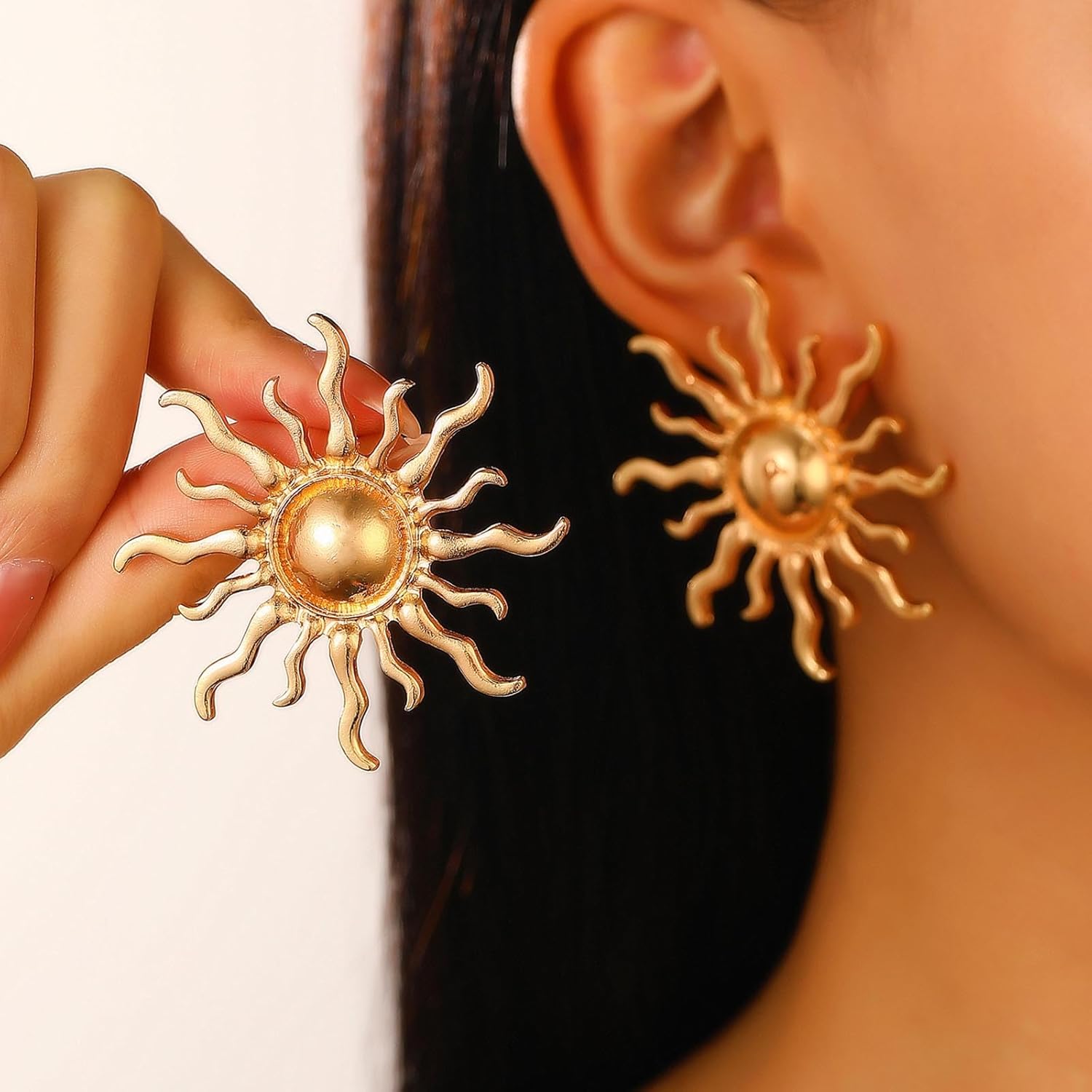 Bohemian Sunburst Stud Earrings Large Metal Rising Sun Earrings Gold Sun Stud Earrings Exaggerated Sunburst Earrings Jewelry for Women - Image 2