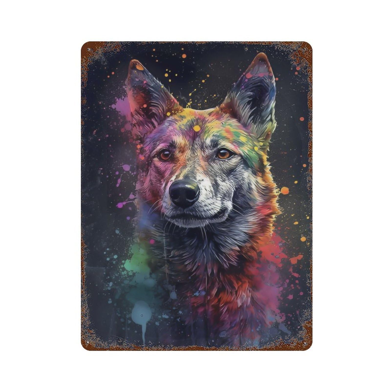 Dingo Dog Painting Decorative Tin Sign 15.7"x11.8", Shabby Chic Decor for Garage, Pub Or Kitchen