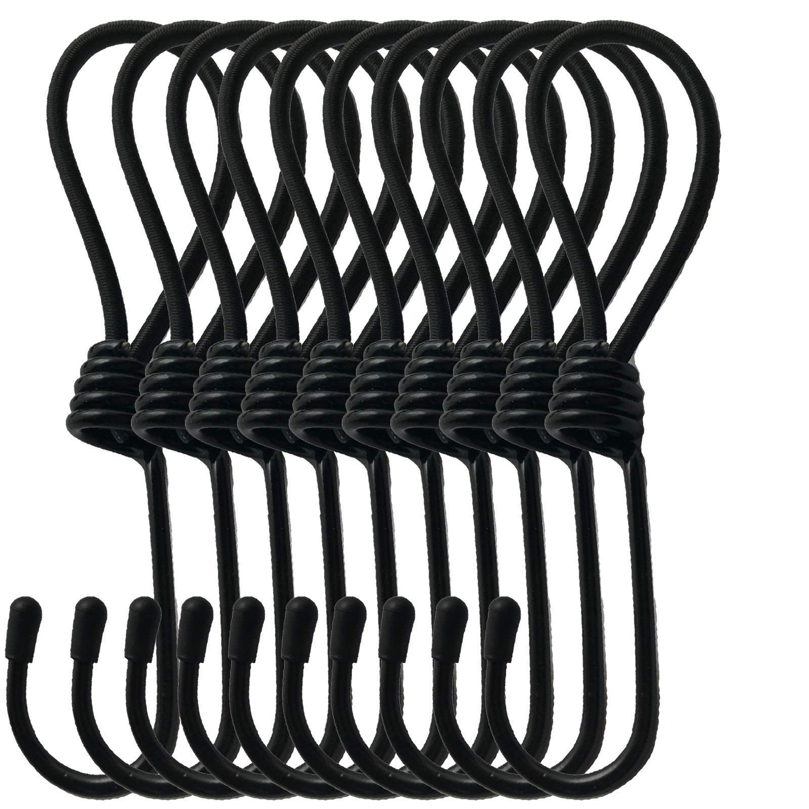 Pmsanzay (10-Pack) 6 Inch Black Bungee Cords with Hooks for Tent, Tarp, Boating, Camping, Cargo, Projector Screen, Canopy Tent, Bikes, Cars, and Outdoor Uses