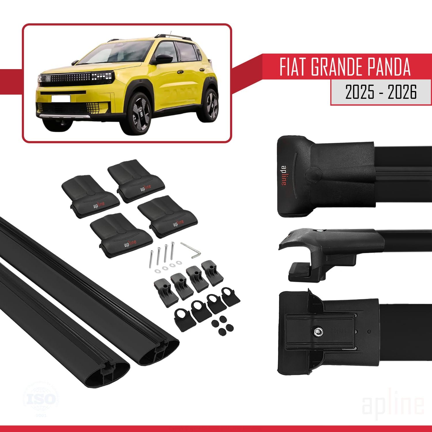 Kompatybilny z Fiat Grande Panda 2025-2026 FLY Model Aluminiowy bagażnik dachowy – 2 poprzeczki, czarne