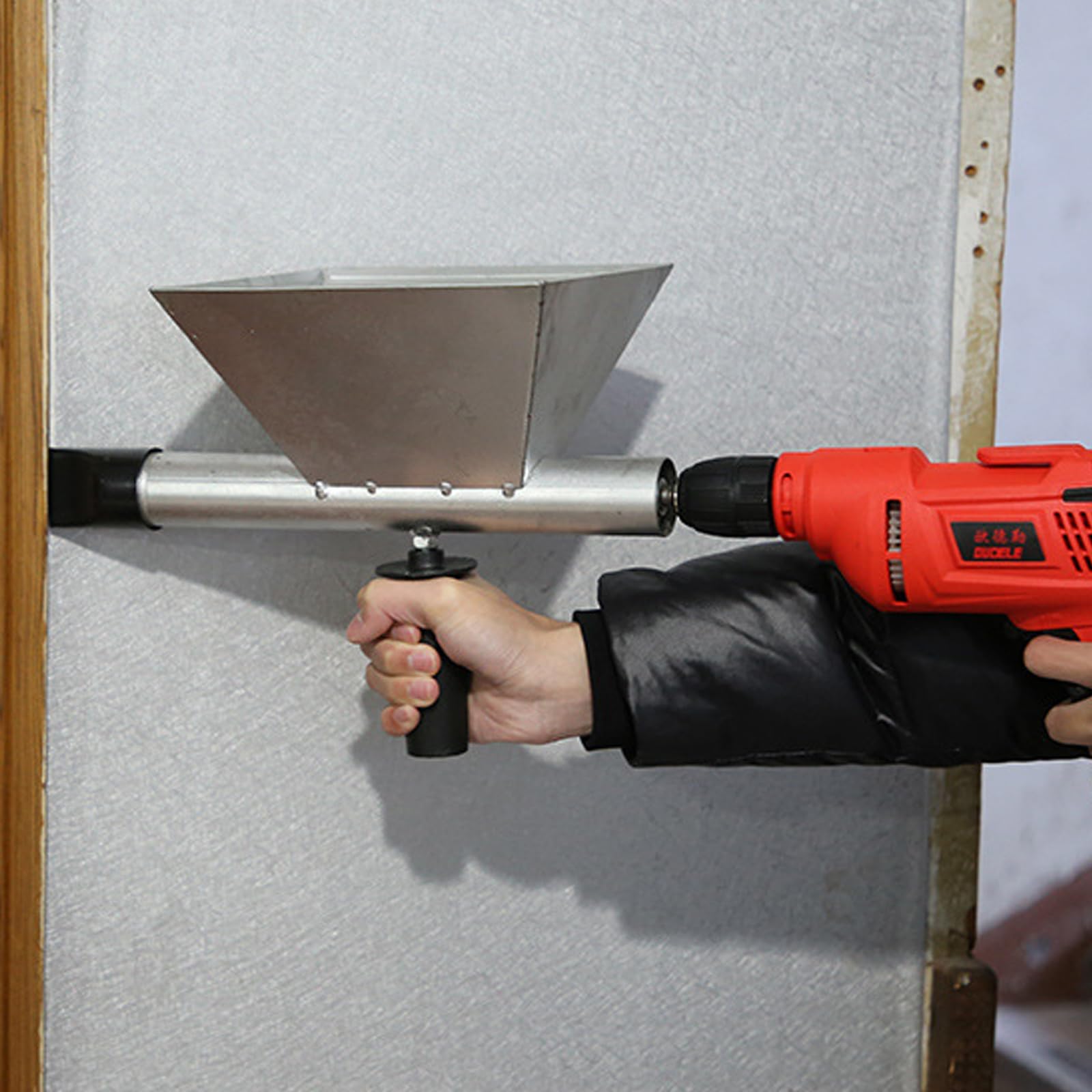 MeYuxg Large Size Auger Mortar Grout Gun, Metal Cement Caulking Gun with 4 Nozzles for Electric Drills, Silver - Image 4