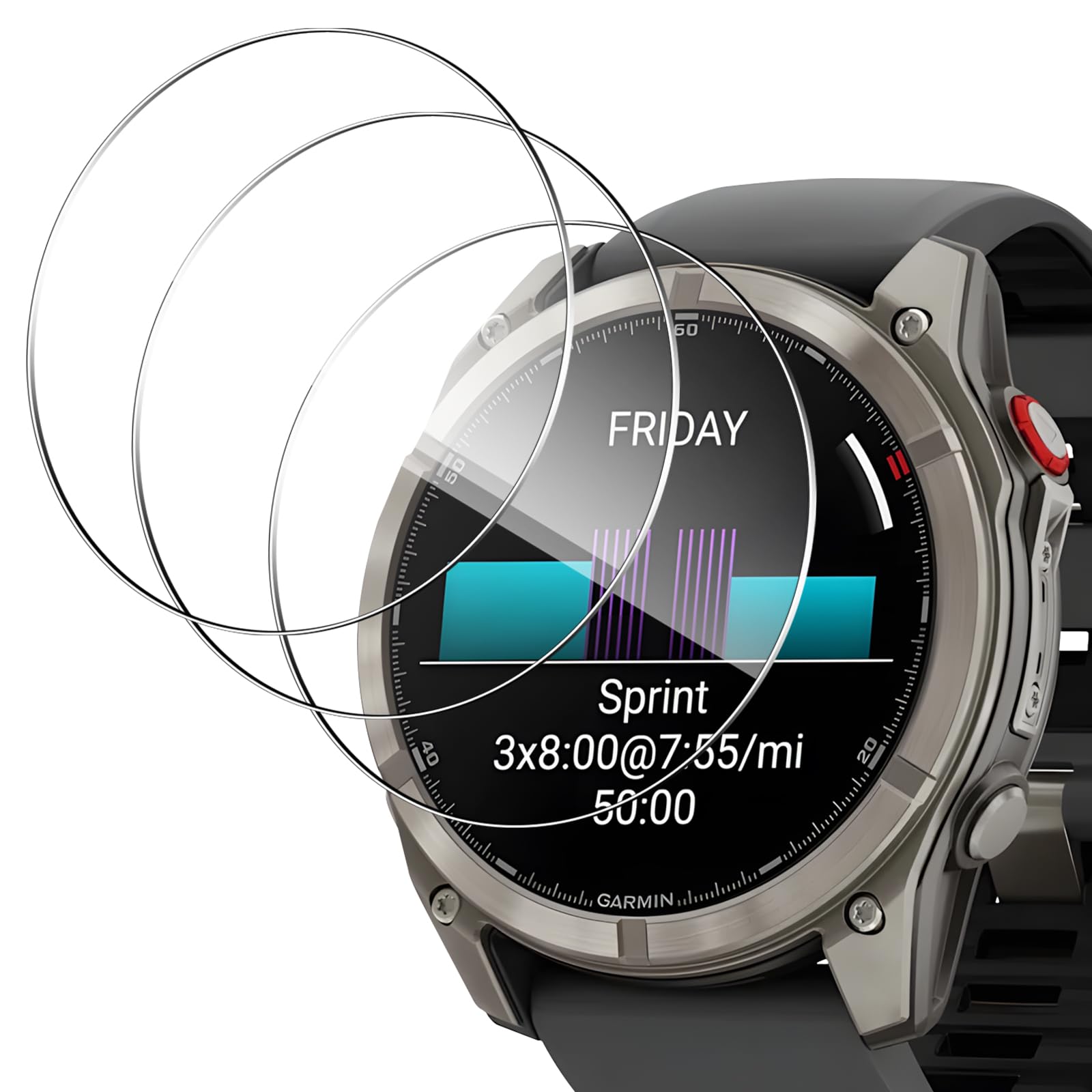 QULLOO 3 Stück Schutzfolie für Garmin Fenix 8 Pro AMOLED 51MM für Panzerglas, 9H Anti-Kratzen Displayschutz, Wasserdichtes Gehärtetes Glas Folie, Langlebigste Displayschutzfolien