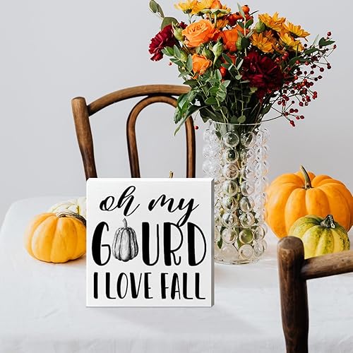 Miniatura 5 de Decoración de mesa de otoño, decoración de mesa de madera con texto en inglés "Oh My Gourd I Love Fall", decoración de mesa de otoño con calabaza