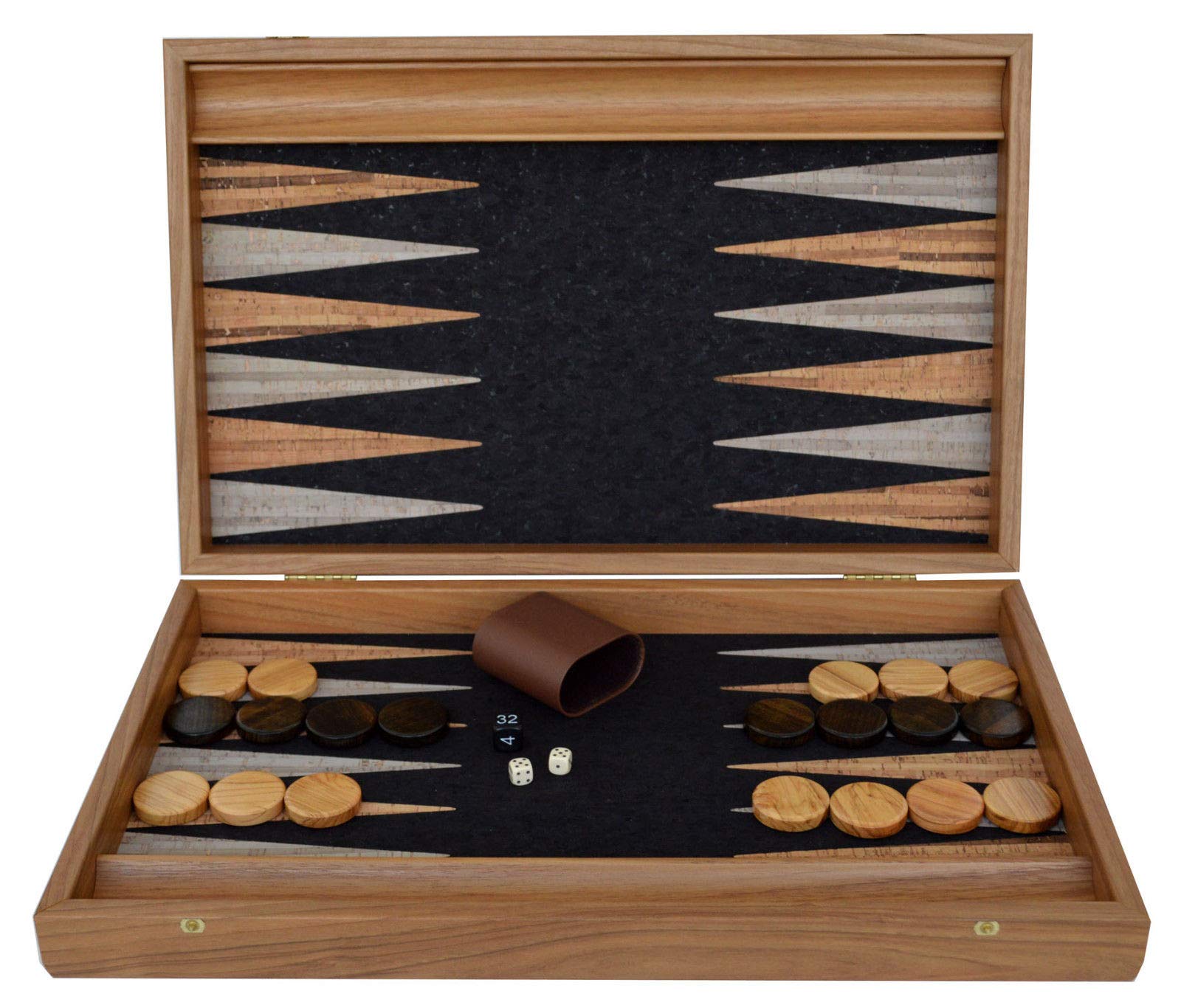 Natural Cork Backgammon Set - Gift for Wine Lovers - Olive Wood Chips