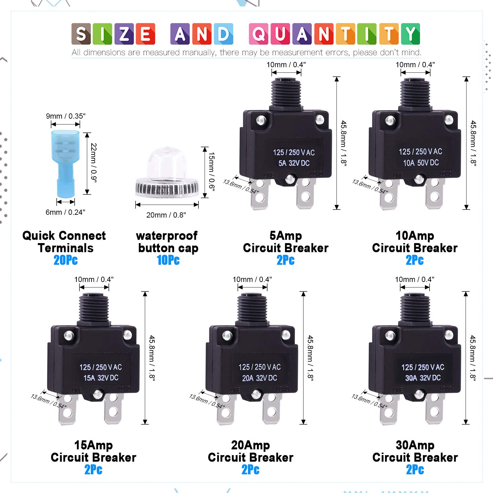 Glarks Circuit Breakers - 30 Pack, Manual Reset -2 Glarks Circuit Breakers - 30 Pack, Manual Reset -2