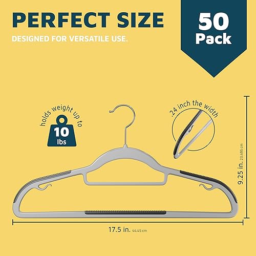 Miniatura 2 de Lifemaster Juego de perchas de plástico para ropa, 50 piezas, versátiles, ligeras, que ahorran espacio, antideslizantes, de diseño delgado, juego de