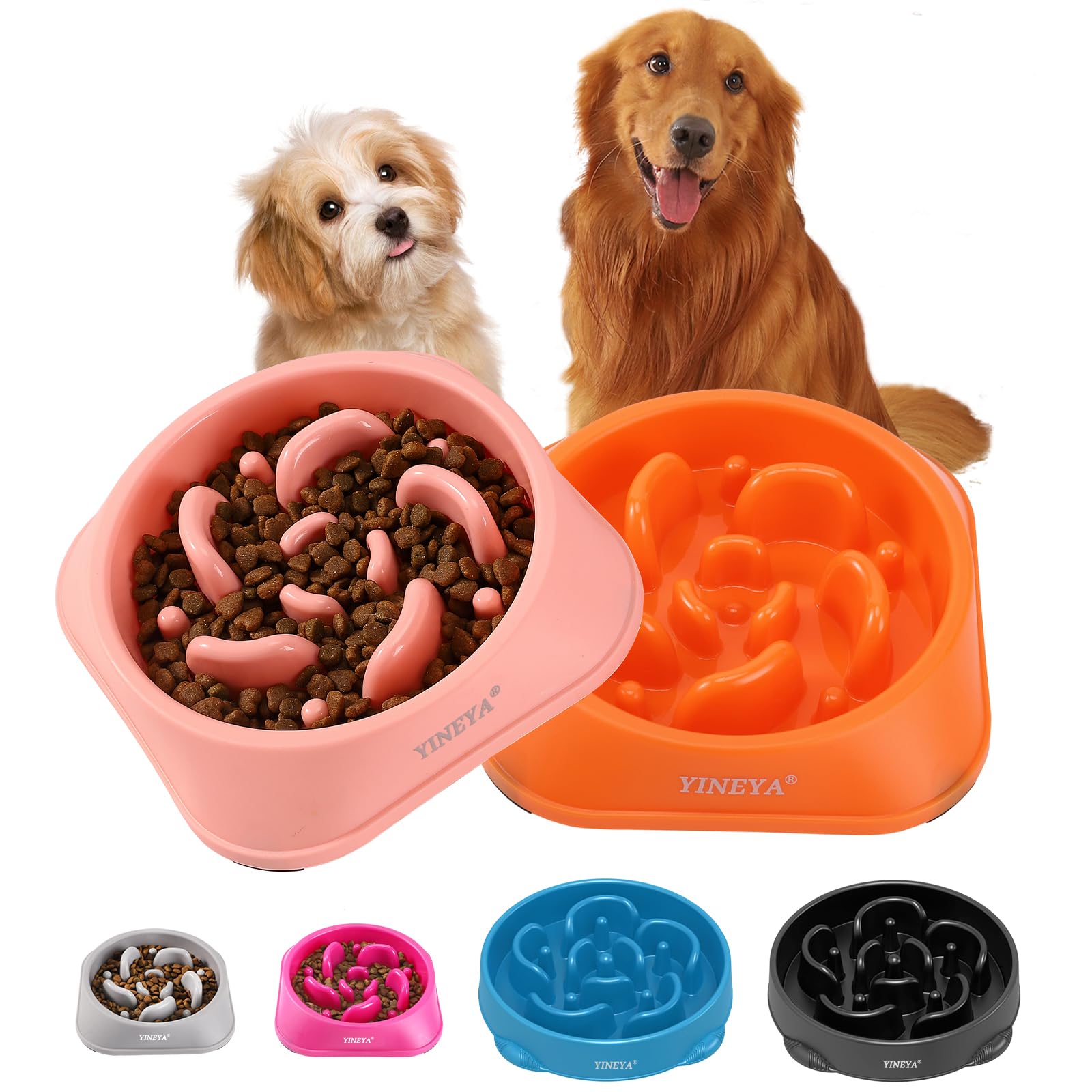 YINEYA 2PCS Slow Feeder Dog Bowls, Pet Supplies That Slow Down Eating, Pet Food Bowls, Maze Dog Puzzle Feeder for Medium Breed