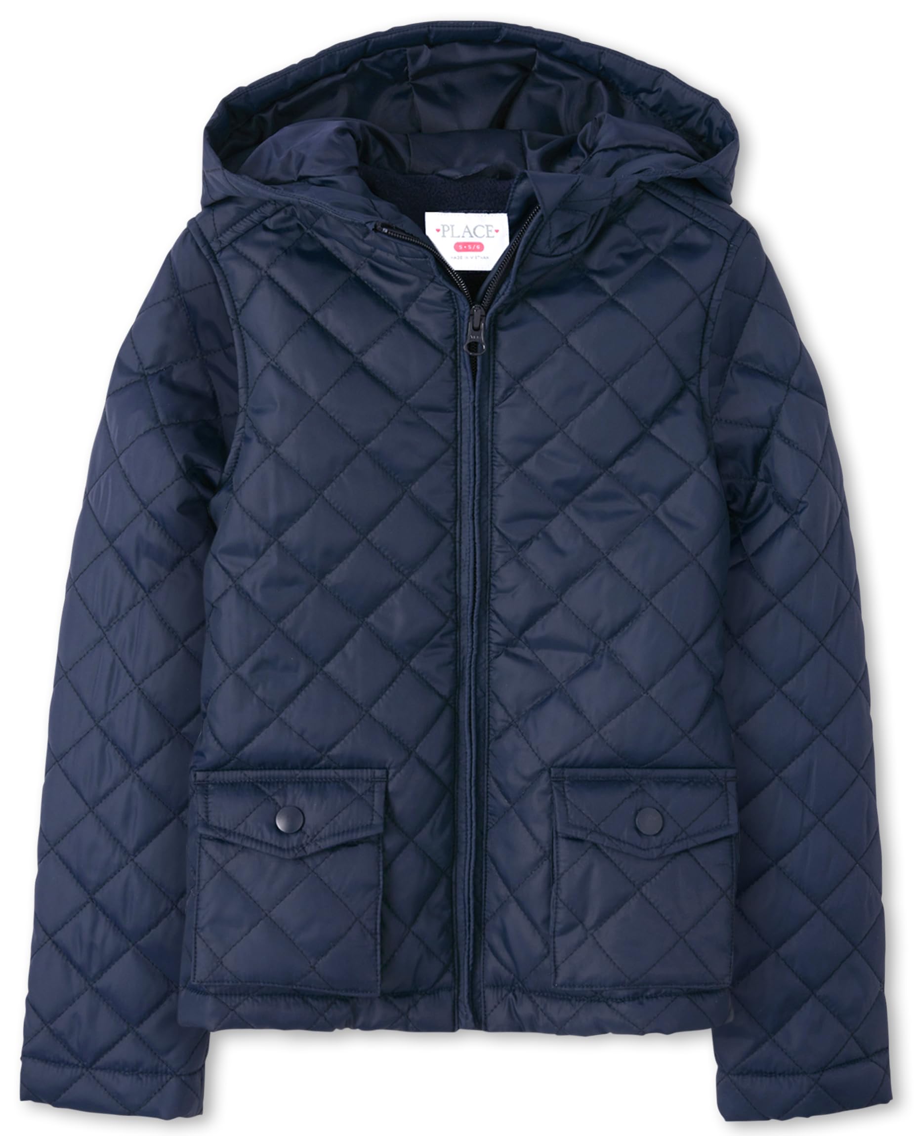girls Zip Up Quilted Hooded Jacket