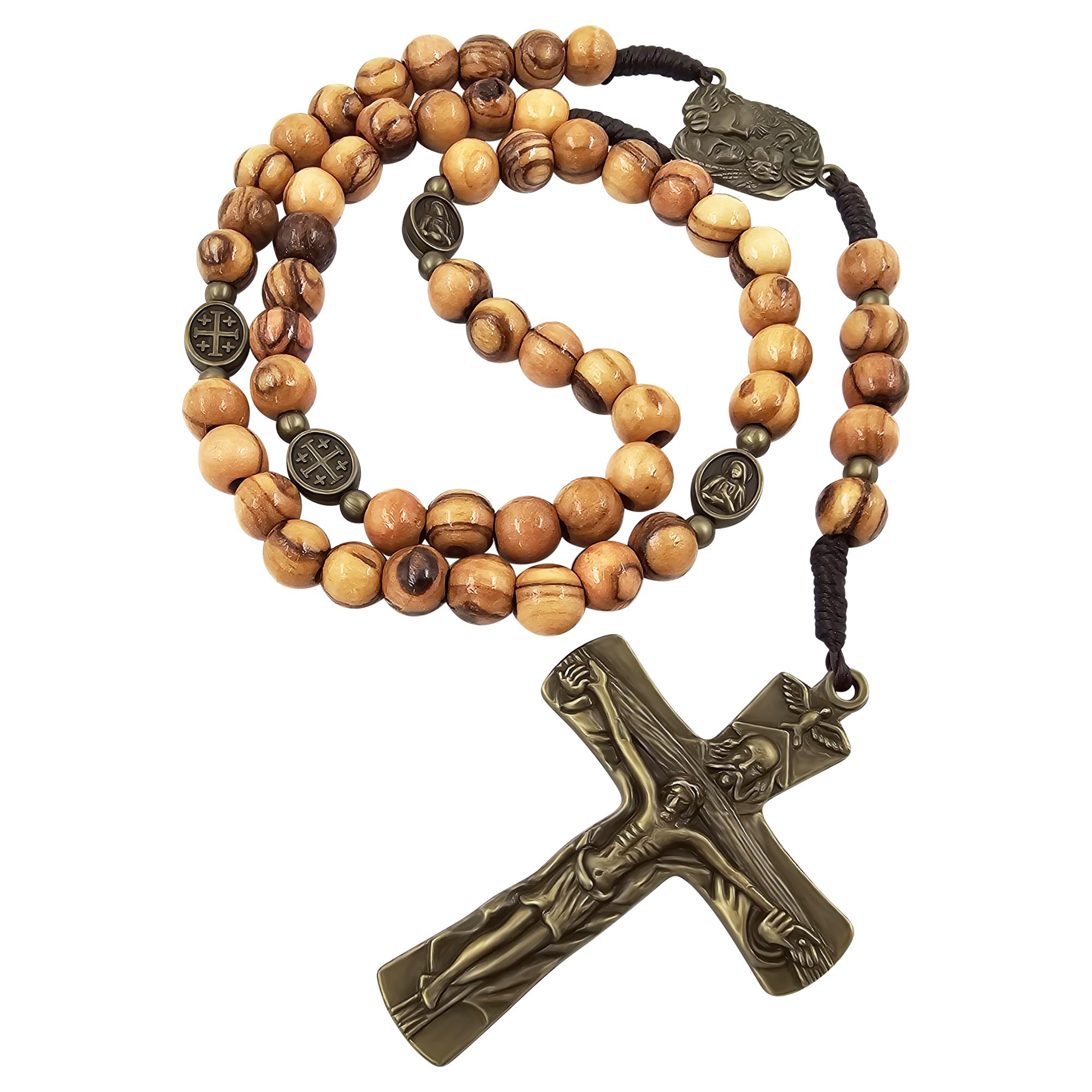 TALISMAN4U Olive Wood Prayer Beads Catholic Rosary Bronze Crucifix | Holy Family Medal Handmade Gift for Men & Women Rosary Pouch & Prayer Card Included product thumbnail 3