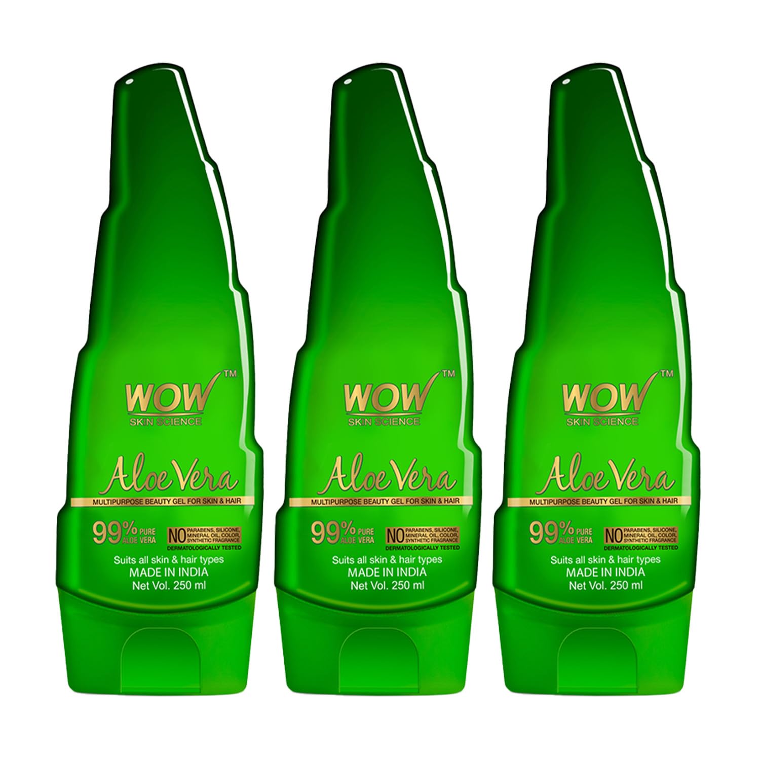 WOW Skin Science 99% Pure Aloe Vera Gel for Face, Skin & Hair - 250ml|Ultimate Gel For Glowing Skin|For Both Men and Women|Pack of 3