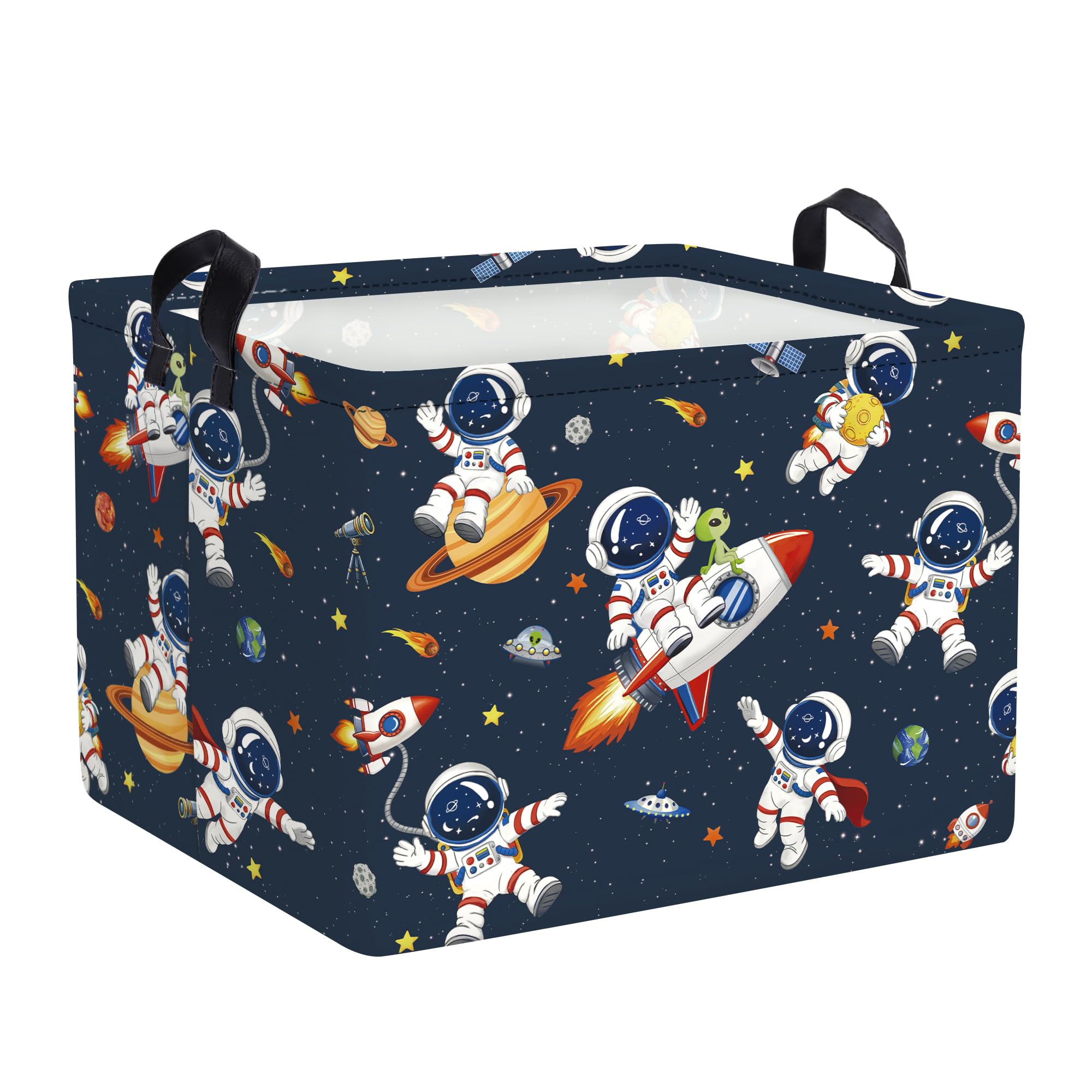 HUUMONSS Cute Space Rockets Storage Basket for Parents Organizing Kids Toys Clothes Large Cartoon Astronaut Planet Laundry Hamper for Bathroom Shower, Alien, 36L