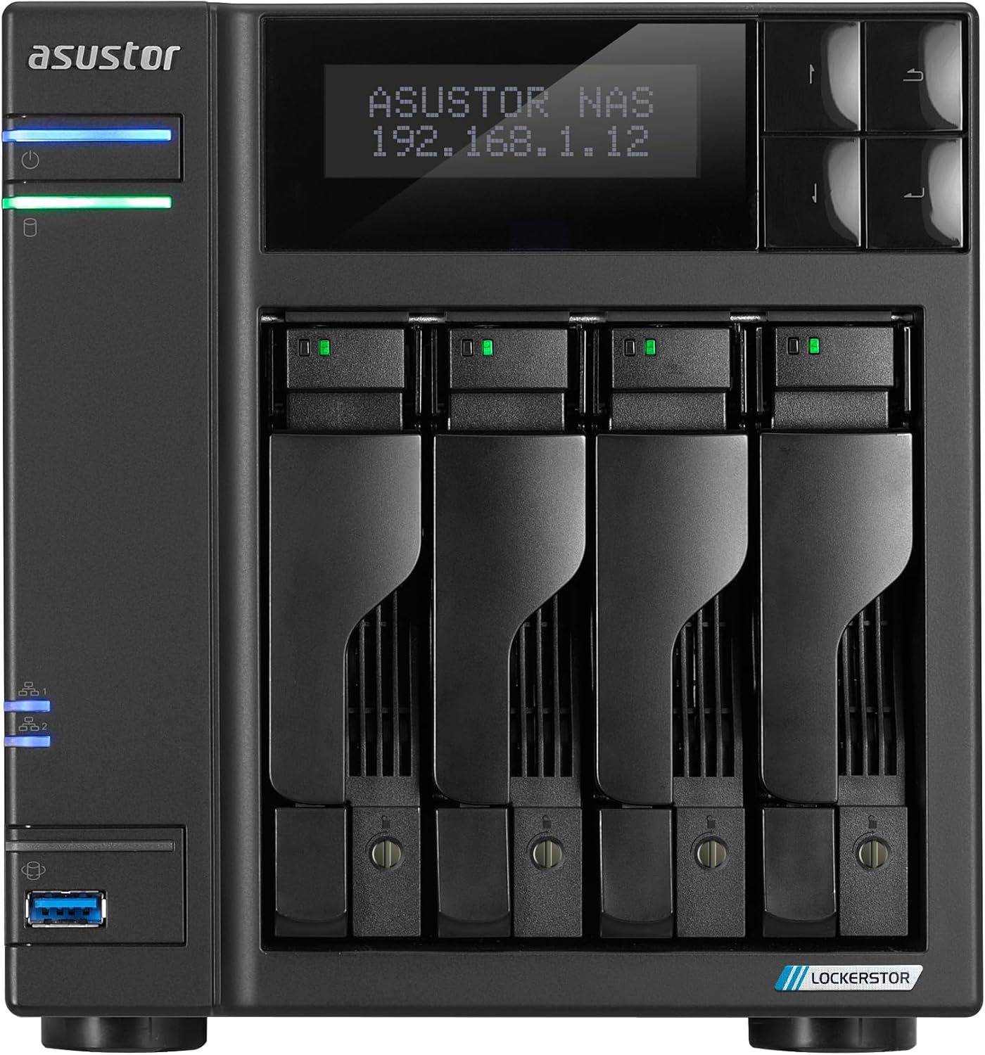 Asustor Lockerstor 4 Gen2+ AS6704T v2 4 Bay NAS Storage, Intel Quad-Core 2.0GHz CPU, Dual 5GbE Ports, 4GB RAM DDR4, 4 M.2 SSD Slots, HDMI, Network Attached Storage (Diskless)