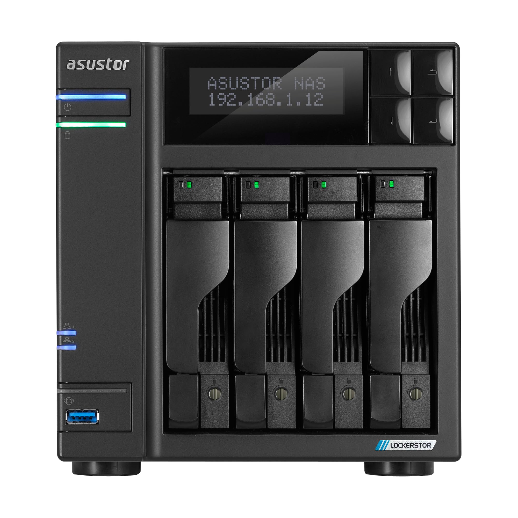 Asustor Lockerstor 4 Gen2+ AS6704T v2, 4 Bay NAS, Quad-Core 2.0GHz CPU, 2 5GbE Ports, 4GB RAM DDR4, 4 M.2 SSD Slots, Network Attached Storage (Senza dischi)