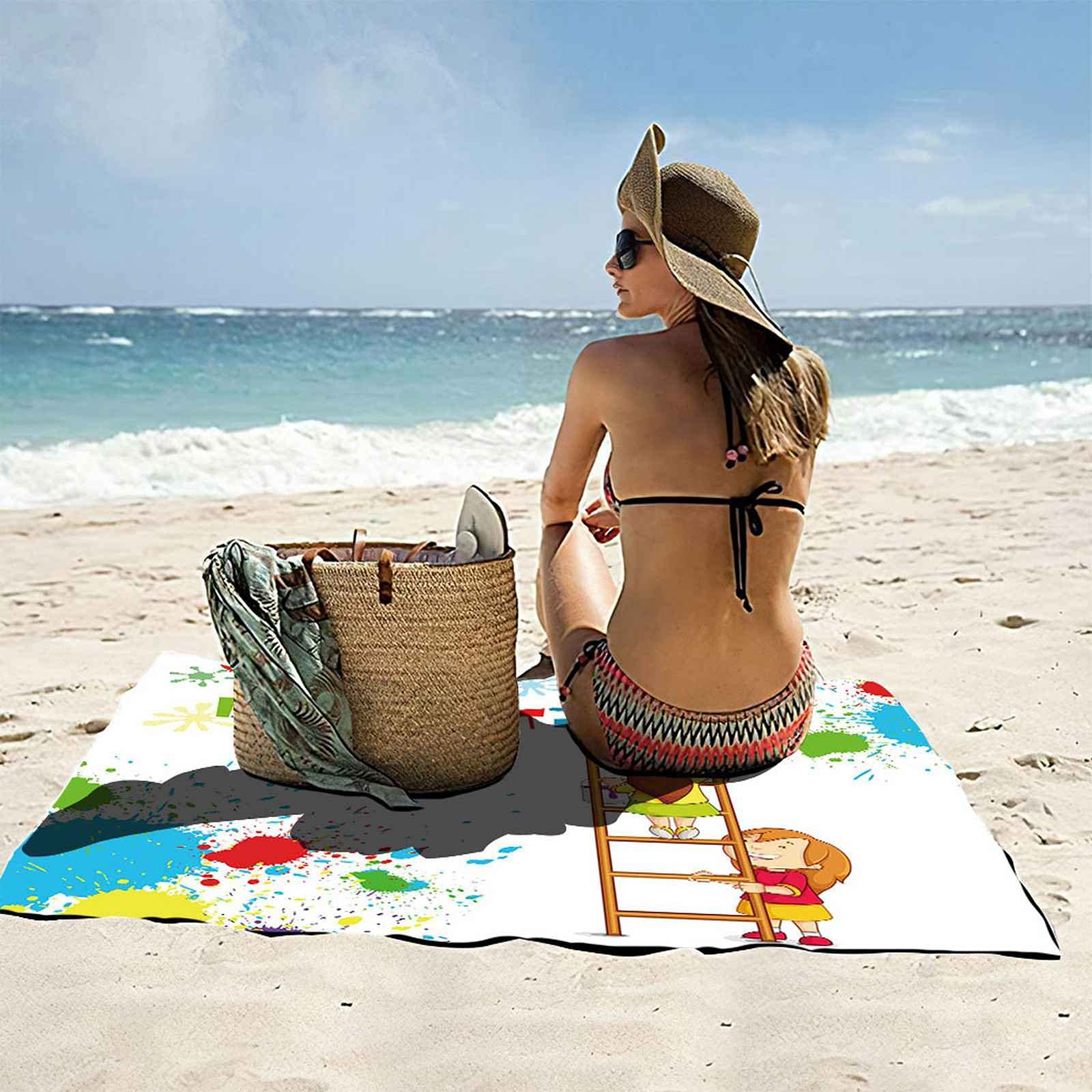 Telo Da Mare 3D Bambina Disegno Stampato Asciugamano Da Spiaggia 100x200cm Asciugamano Microfibra Grande Antisabbia Leggero Telo Mare Per Sport Piscina Viaggi In Famiglia Vacanze