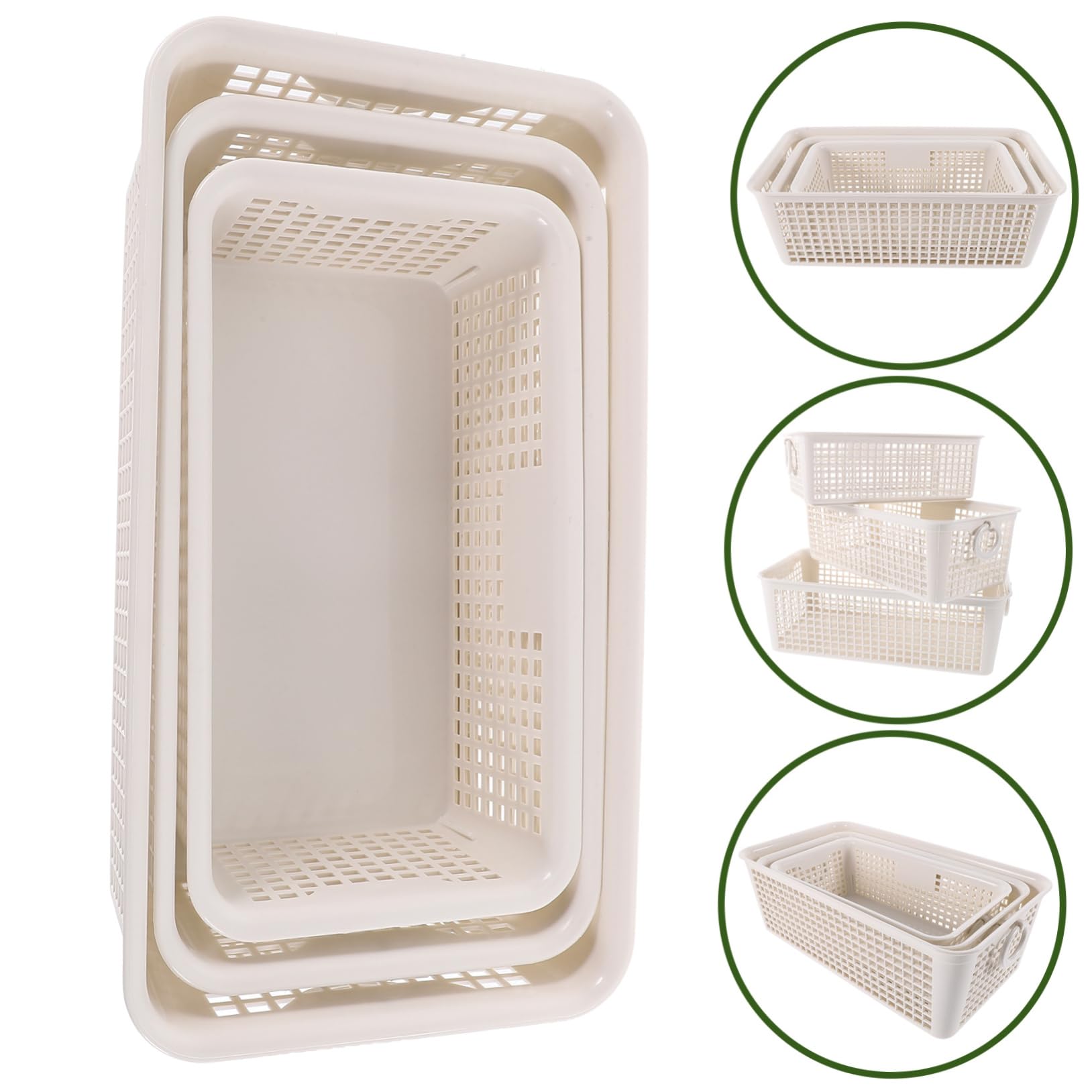 Cabilock 2 Series Cesta De Almacenamiento Plástica Apilable Con Organizador De Escritorio Con Asas Para Baño Cocina Y Armario Capacidad Grande Para Objetos Pequeños 3 Piezas X 2