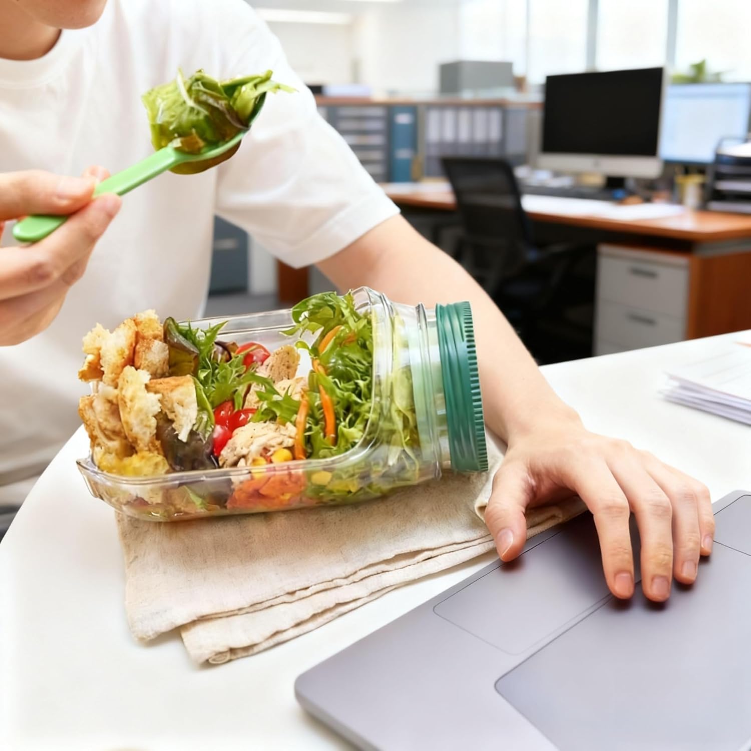 Original The Plastic Salad Pod Mason Jar With Dressing Cup Side Open Snack for Lunch Container Suitable for Home Outdoor Travel And Party - Image 4