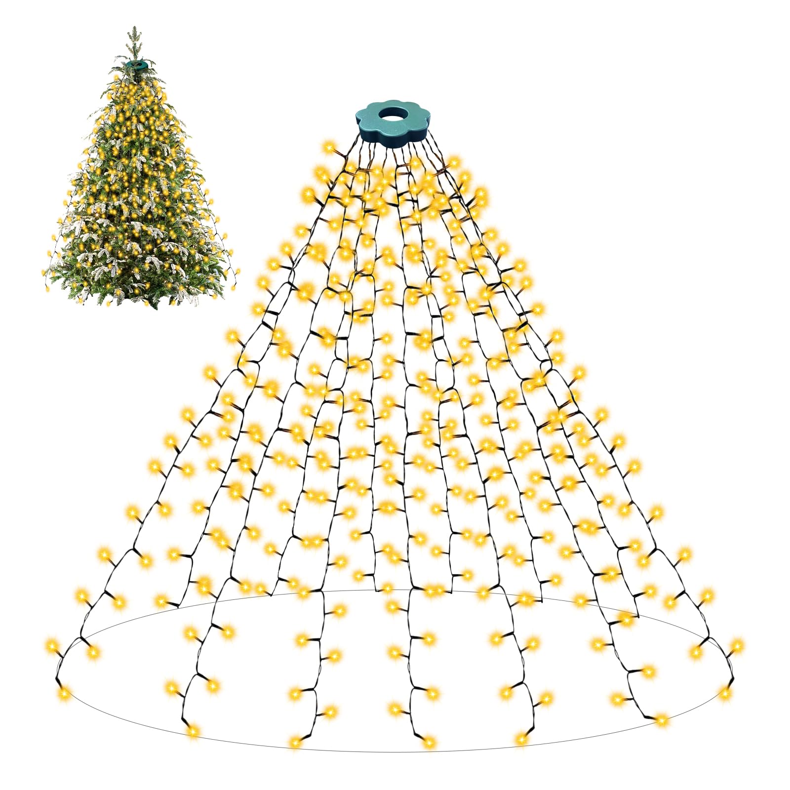 Luces Cascada para Árbol de Navidad 2m×16 Cables 400 LEDs, 8 Modos, Temporizador, IP65 Impermeable, para Abetos 150/180/210/240cm