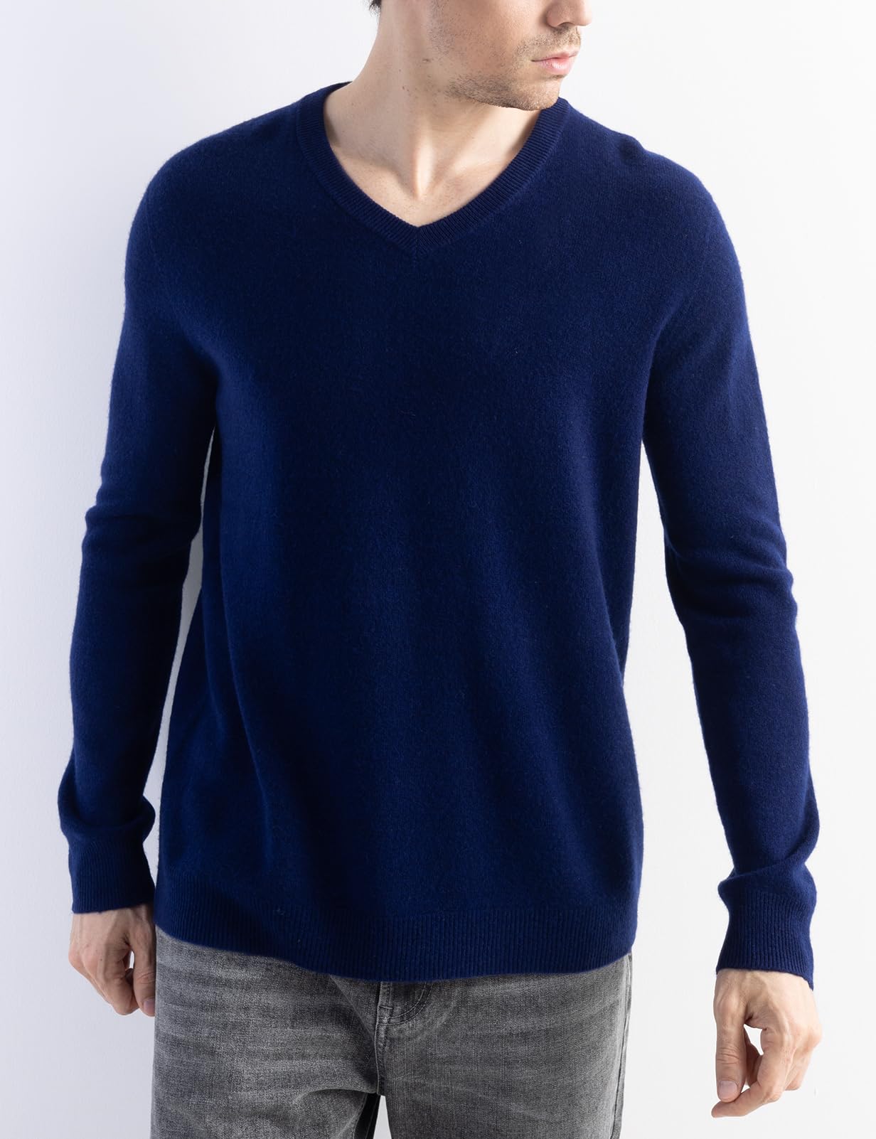 Chanyarn Herren 100% Merinowolle Pullover First-Line Trinkfertig V-Ausschnitt Lange Ärmel Nahtloser Strickpullover