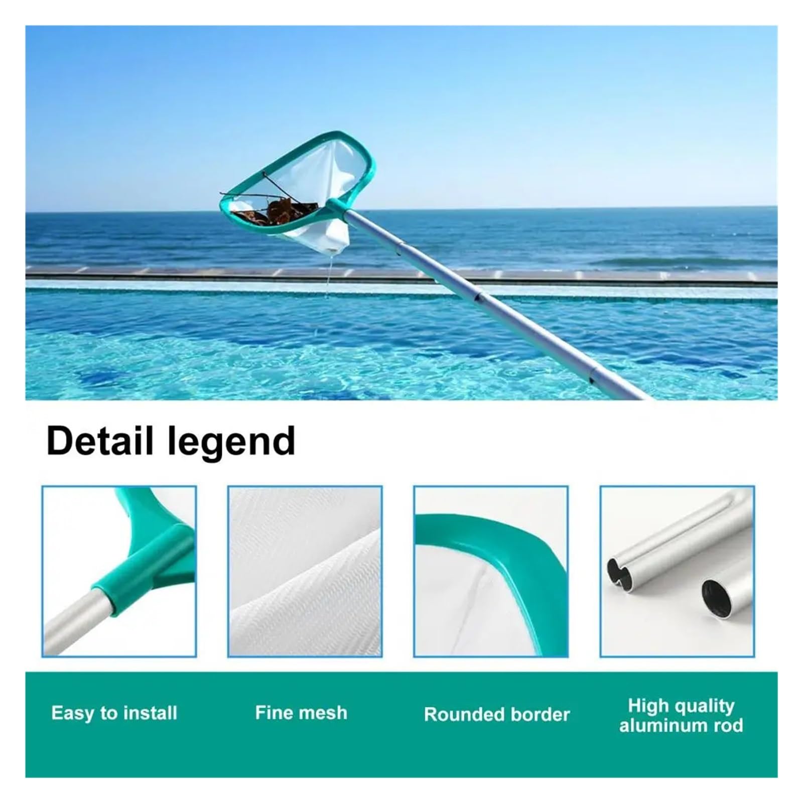Retino Piscina Rete for Skimmer for Foglie da Piscina a Maglia Ultra fine con Manico Lungo