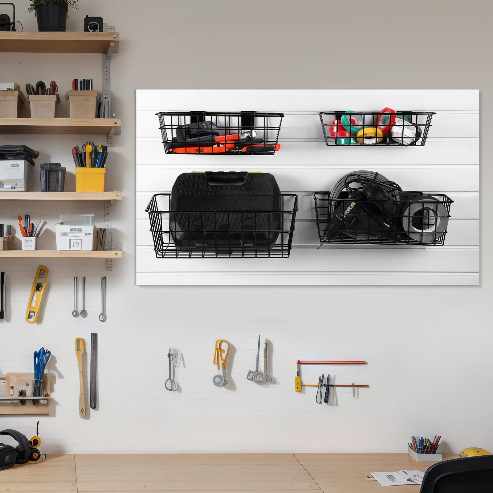 Alffun 2 Pcs Slatwall Display Shelves, 13.8'' X 7.5'' Metal Brackets Rectangular Slatwall Shelf, Slat Wall Panel Storage Accessories For Garage Home Store Office Storage Display