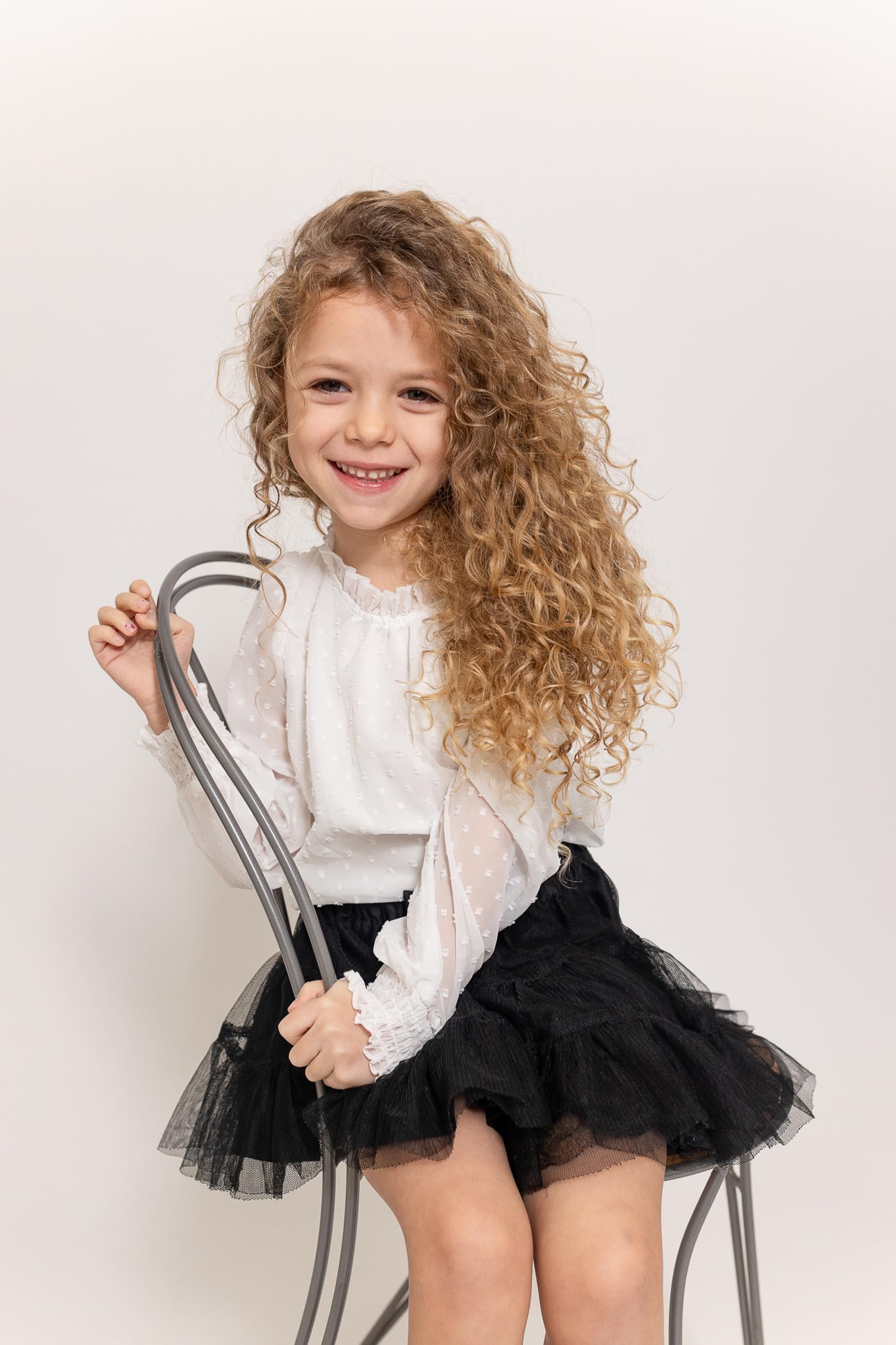 Arshiner Filles Chemise à Manches Longues Mousseline Enfants Point Poignets Plissés T-Shirt Élégant Loisirs Automne Hiver Chemisier pour Fille 4-13 Ans