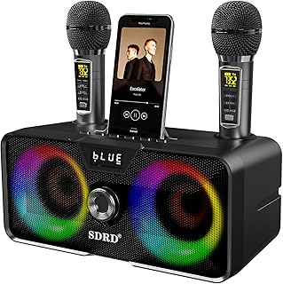 Karaoke Machine for Adults and Kids with 2 UHF Wireless Microphones,Portable Bluetooth Speaker PA Speaker System with LED Party Lights for Home Party, Picnic,Car,Outdoor/Indoor/Birthday Gifts