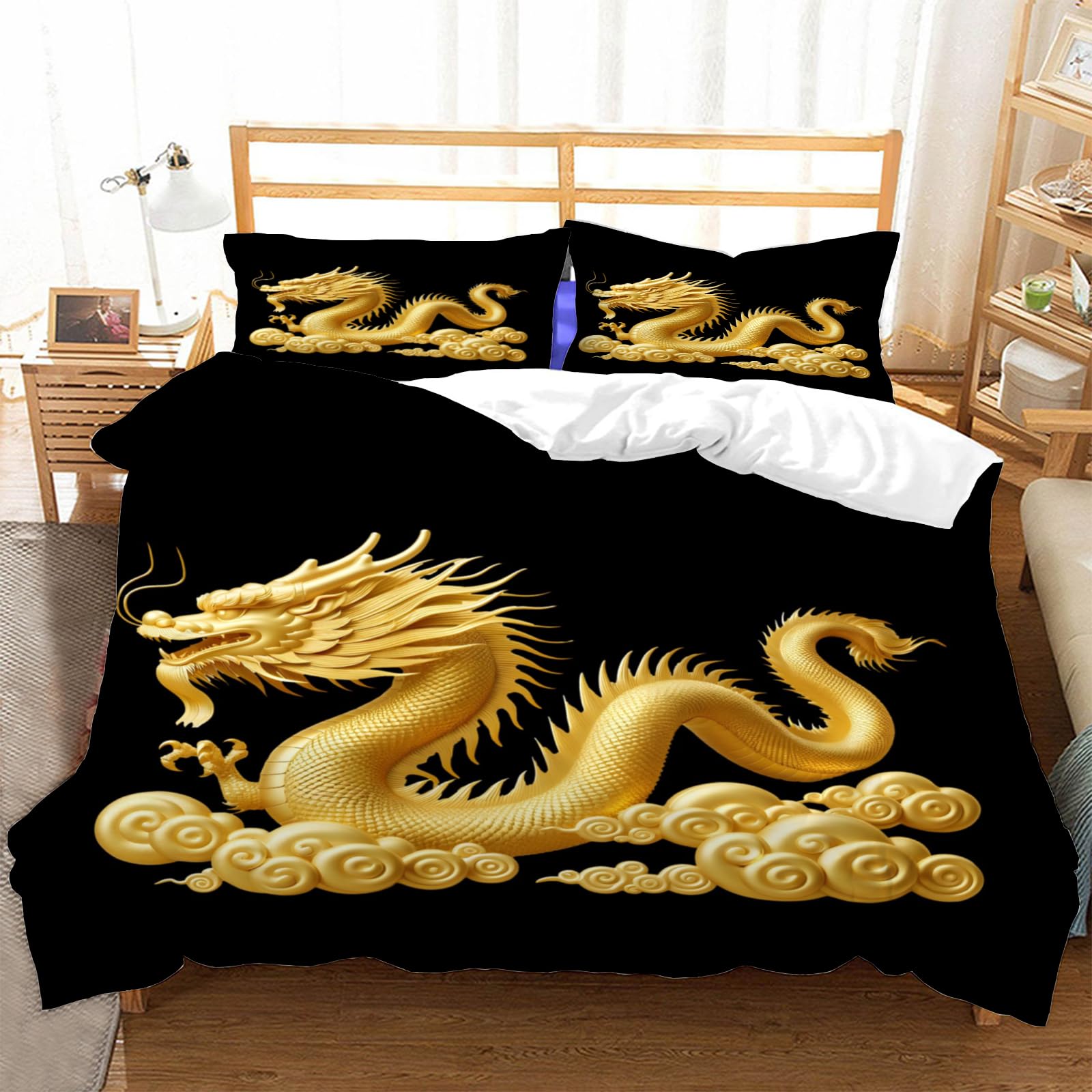Housse de couette dragon 220x240 en microfibre thermorégulatrice et facile d'entretien