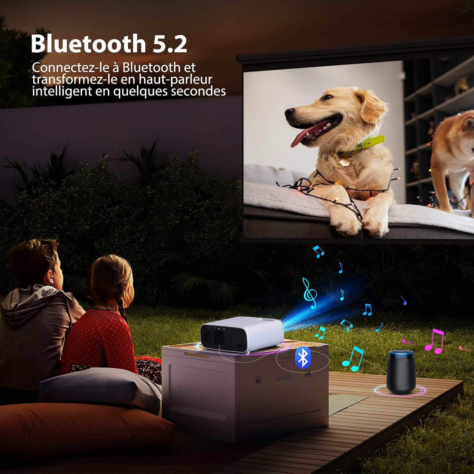 Mini vidéoprojecteur avec WiFi Double Bande et Bluetooth 5.2, Full HD 1080P, 18000 lumens avec Support 4K, Compatible avec PS5 et Switch, retroprojecteur d'affichage HD（Gris）
