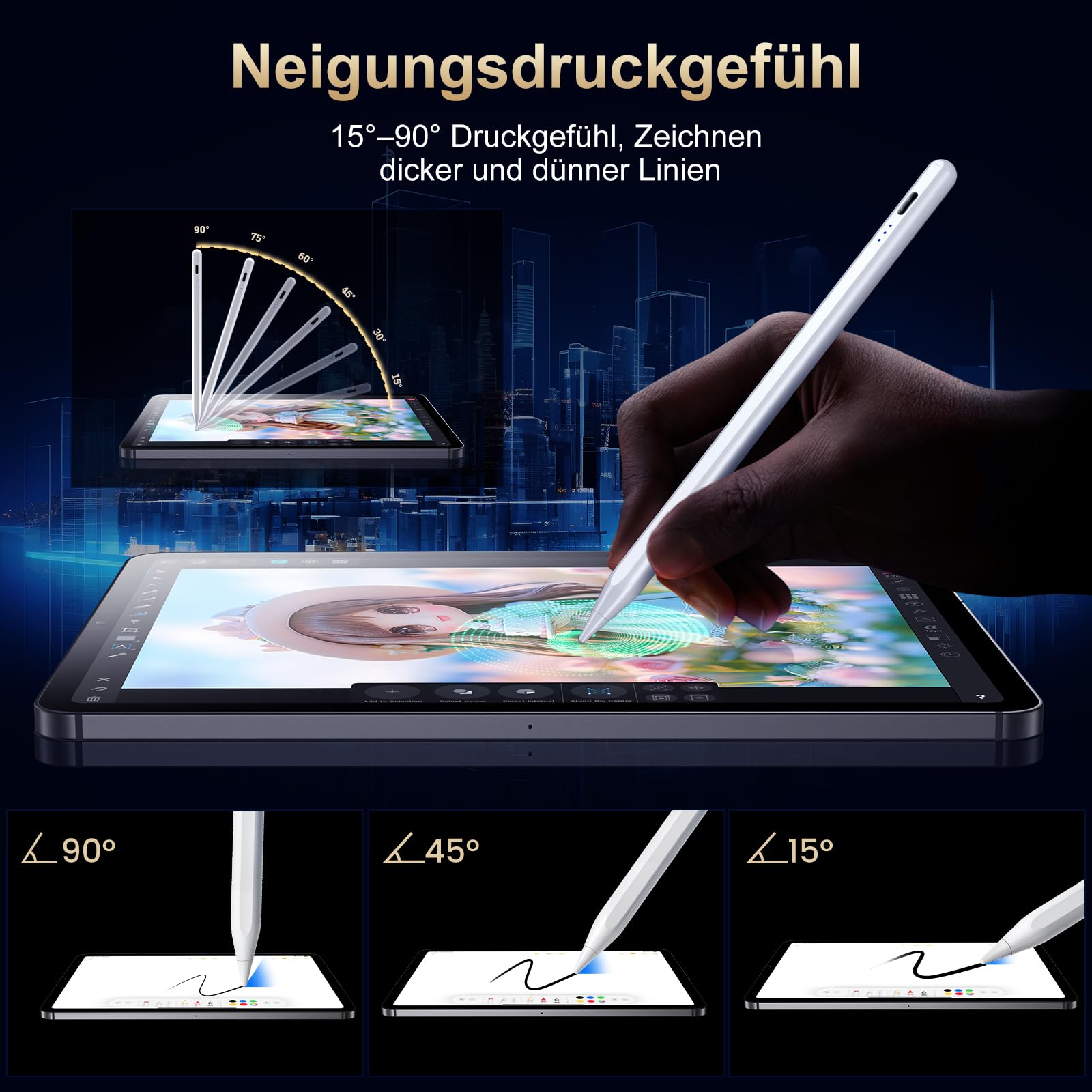 BAZO Rysik do iPada Apple - 2018-2024 Pencil 2. generacji z wydajnością szybkiego ładowania Palm Rejection i czułością na nachylenie Stylus do iPad Pro 13''/12,9''/11''/ iPad 6-10.Gen/Mini 5/6.Gen/Air