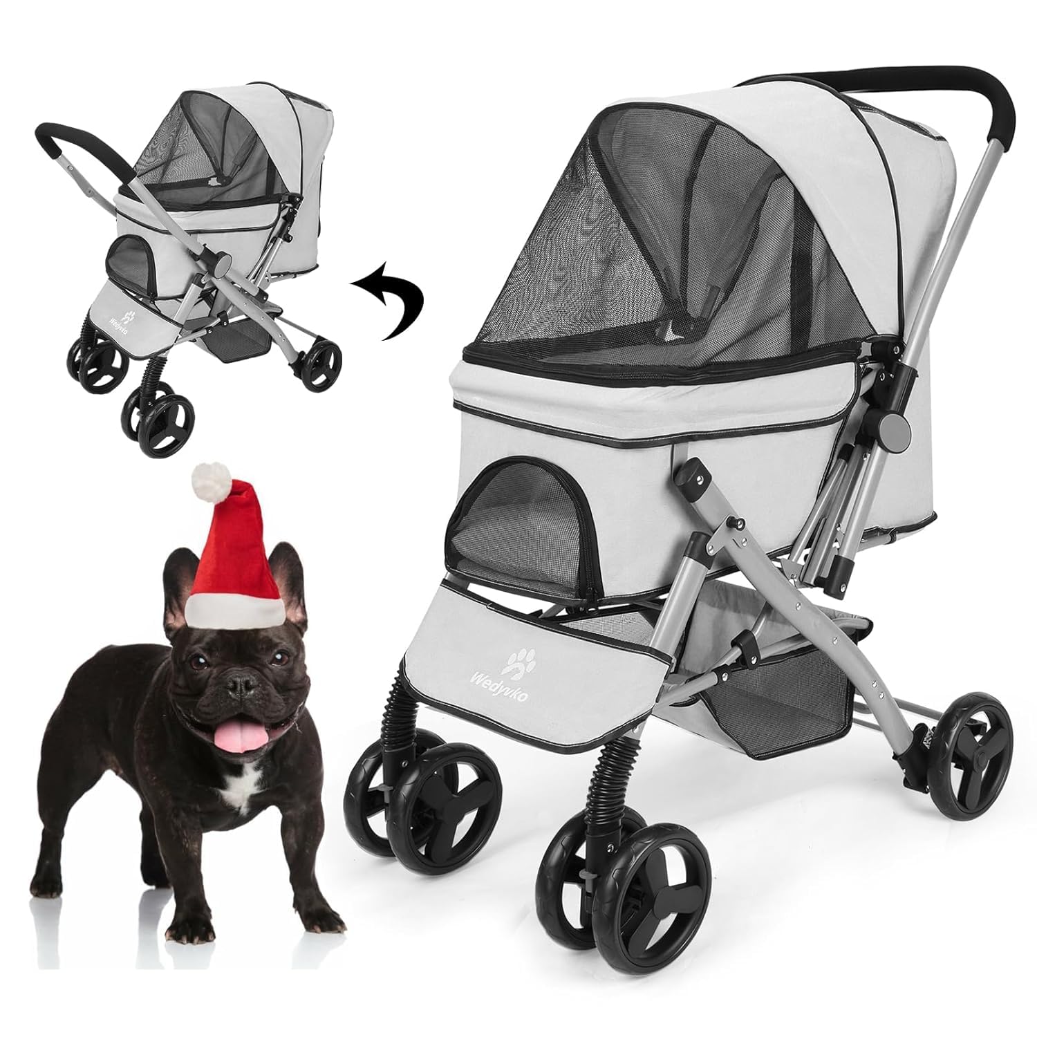 Carrito para perros grandes hasta 54 kg (84,5 x 66 x 23,5 cm), cochecito para perros, plegable, 4 ruedas