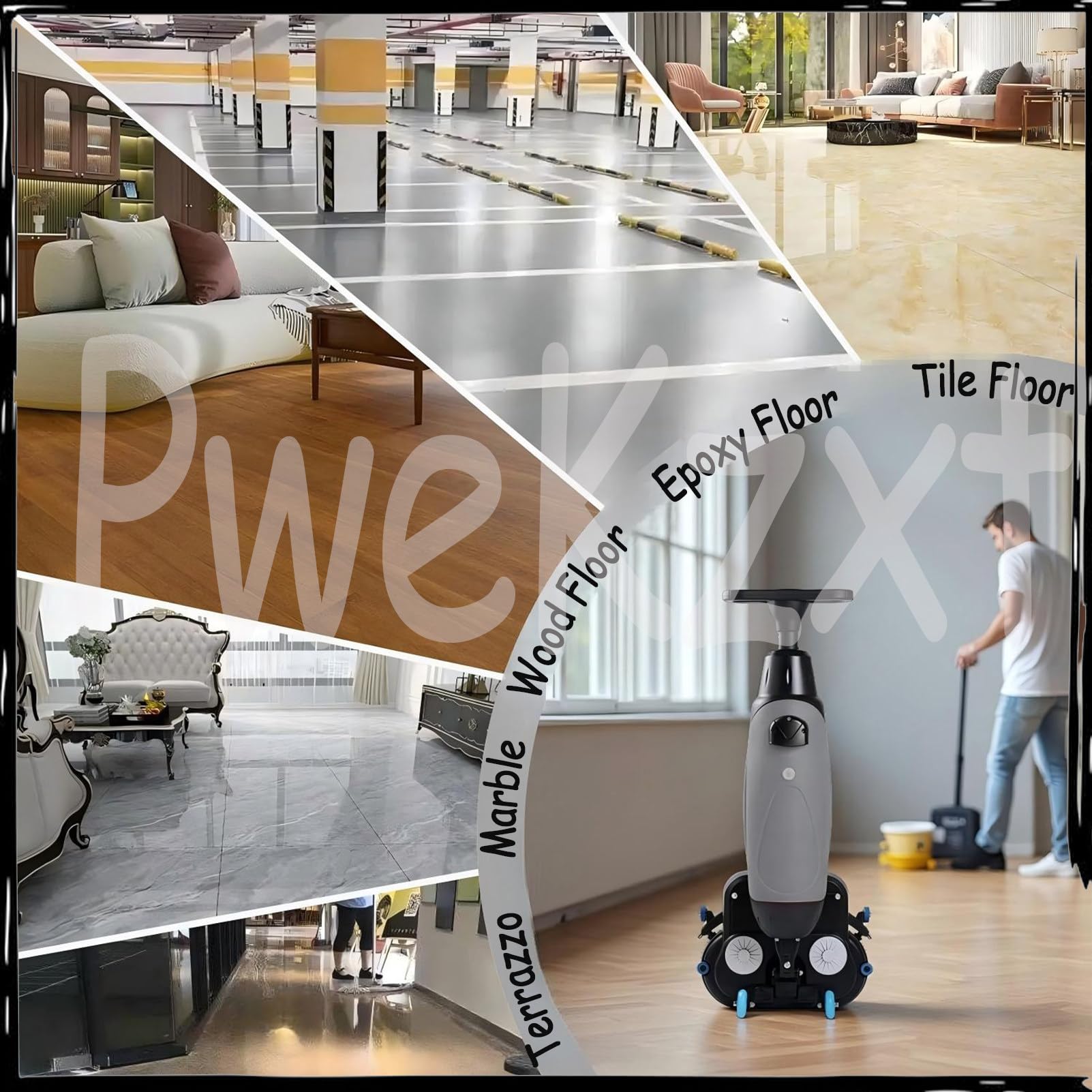 Lavasciuga Pavimenti Professionale da 17" per Piastrelle, con Doppia Spazzola da 43 Cm, Alimentata A Batteria, Automatica, Ideale per Casa, Ufficio E Bagno Gray