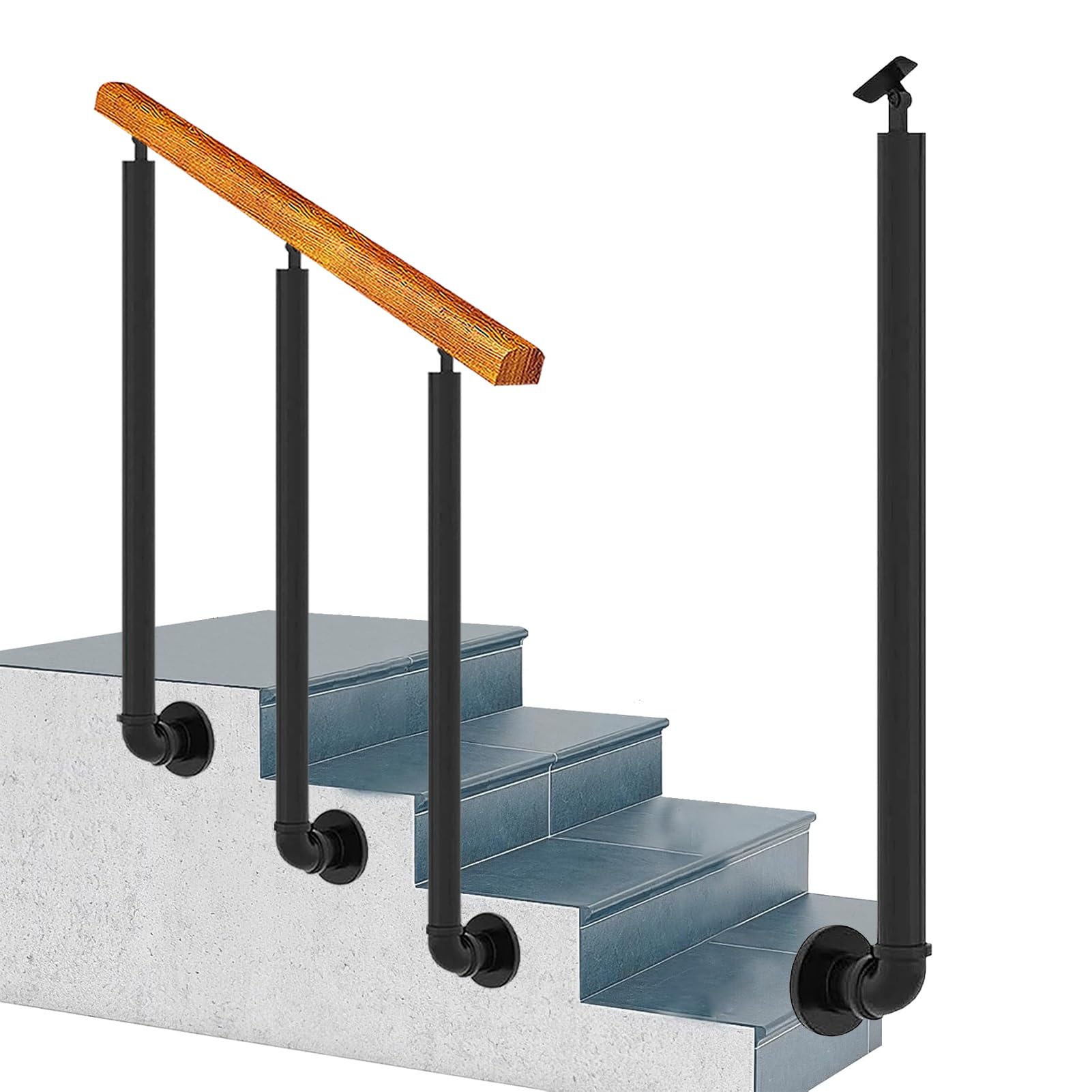 Rampe d'escalier extérieure pour marches glissantes, solution anticaute en métal avec fixations
