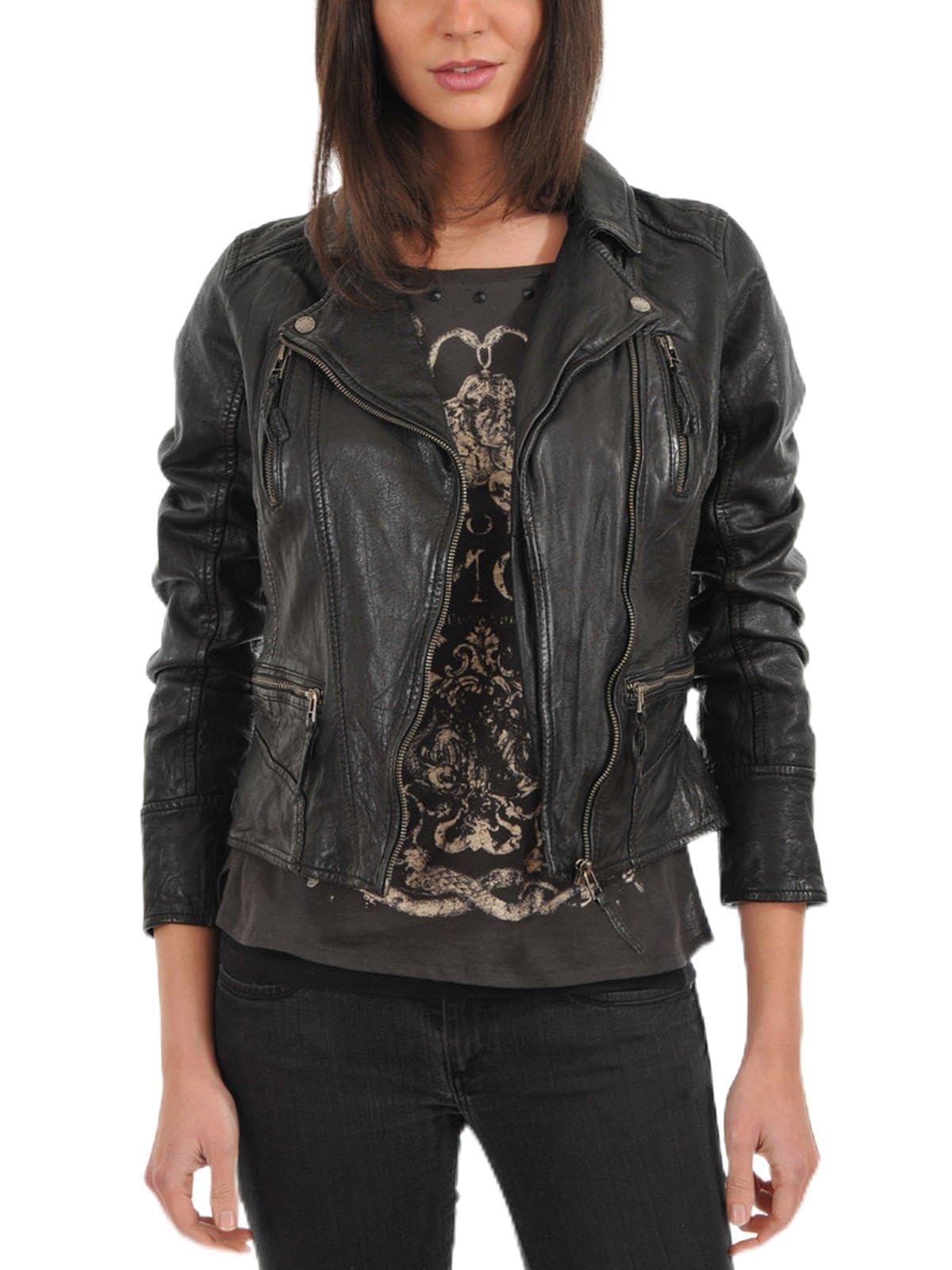 Luis LeatherWomens Black Leather Vintage Motorcycle Jacket