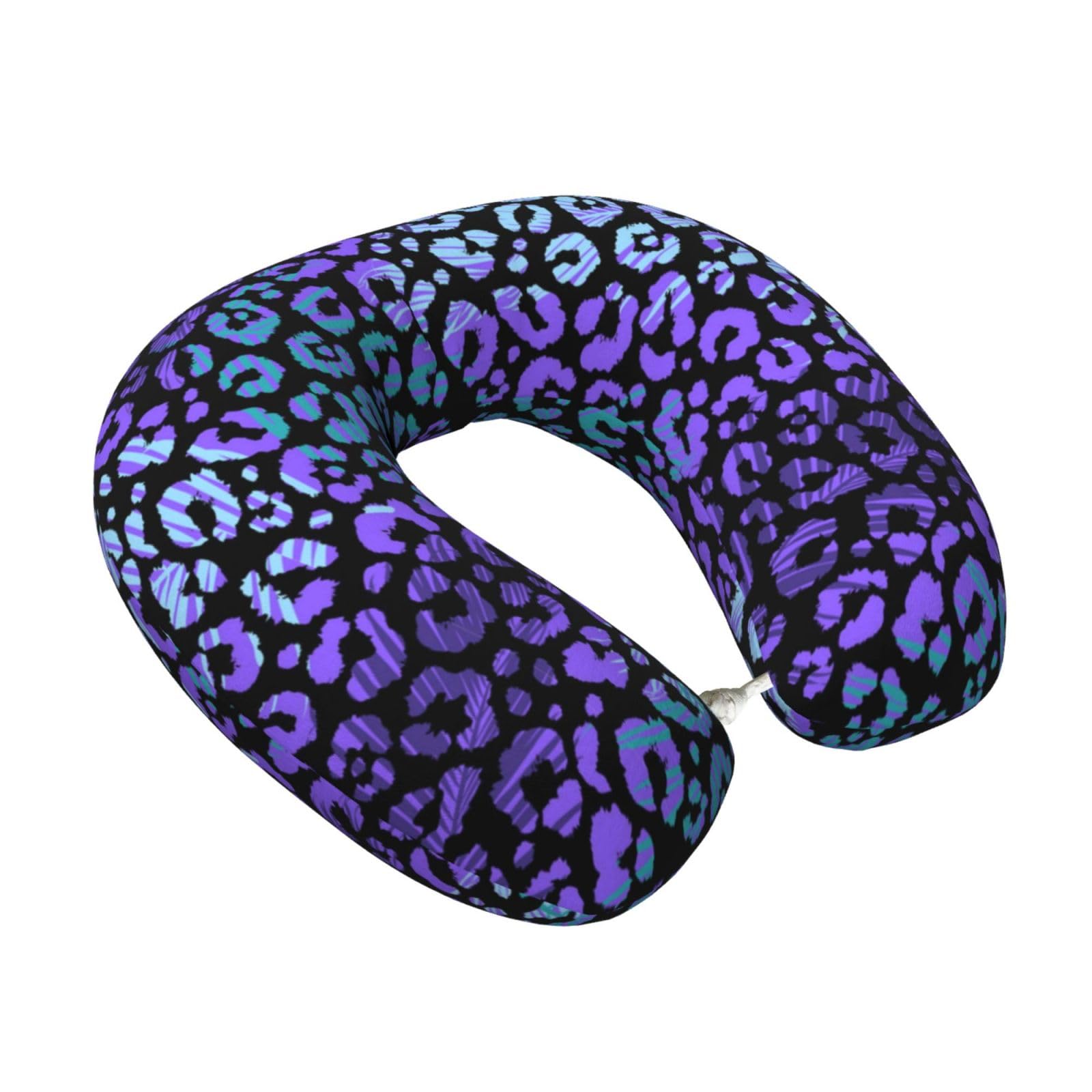 LKYMOH Colorful Leopard Exotic Animal Print, Travel Neck Pillow U-Shaped Memory Neck Support Soft Comfortable With Washable Cover For Airplane Car Traveling and Office