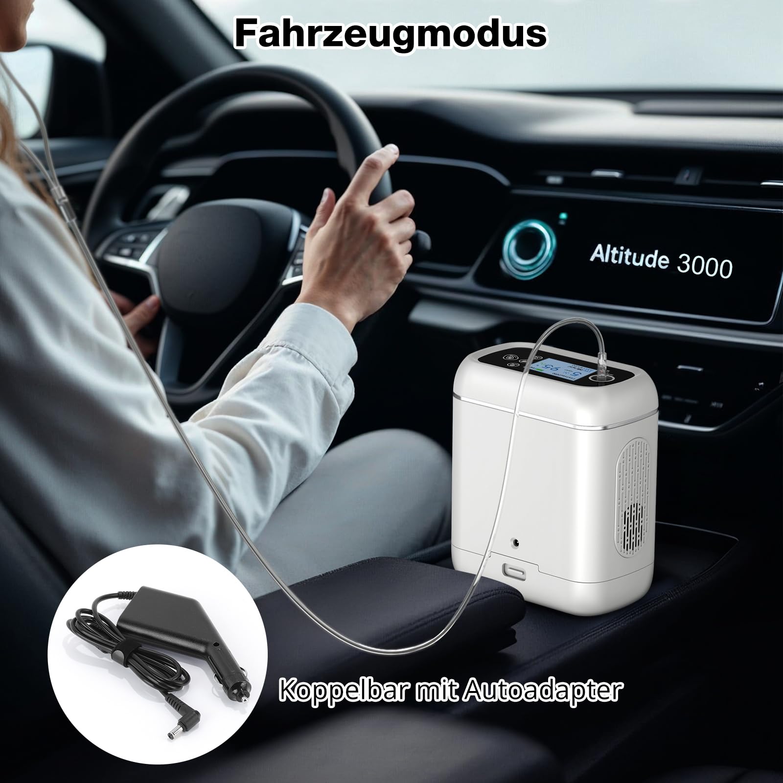 Mobil Sauerstoffkonzentrator mit Akku, Sauerstoffkonzentration 95 ± 3%, Tragbarer Sauerstoffgerät für Autos, Ausflüge und Reisen, mit Ai-Chip, Pulsmodus - Anleitung in Deutsch