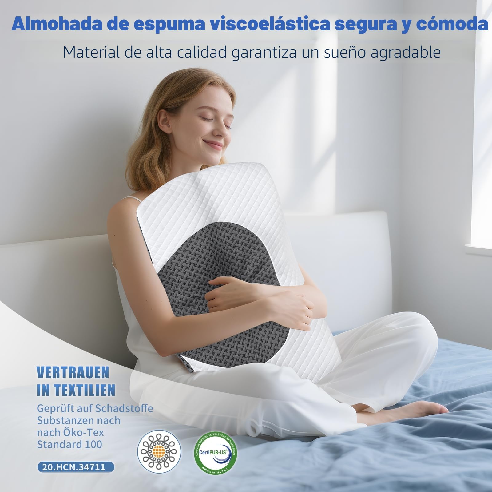 SAHEYER Almohada Cervicales y Cuello, Almohadas Ergonómico de Espuma Viscoelastica, Almohada Antironquidos Ortopedica para Dormir de Lado y Boca Arriba, 60x40x11/13cm, Gris
